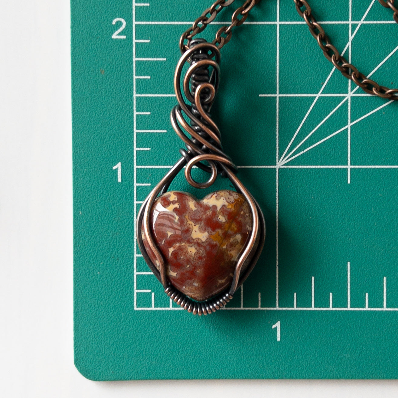 Dappled Ocean Jasper Heart Copper Wrapped Pendant