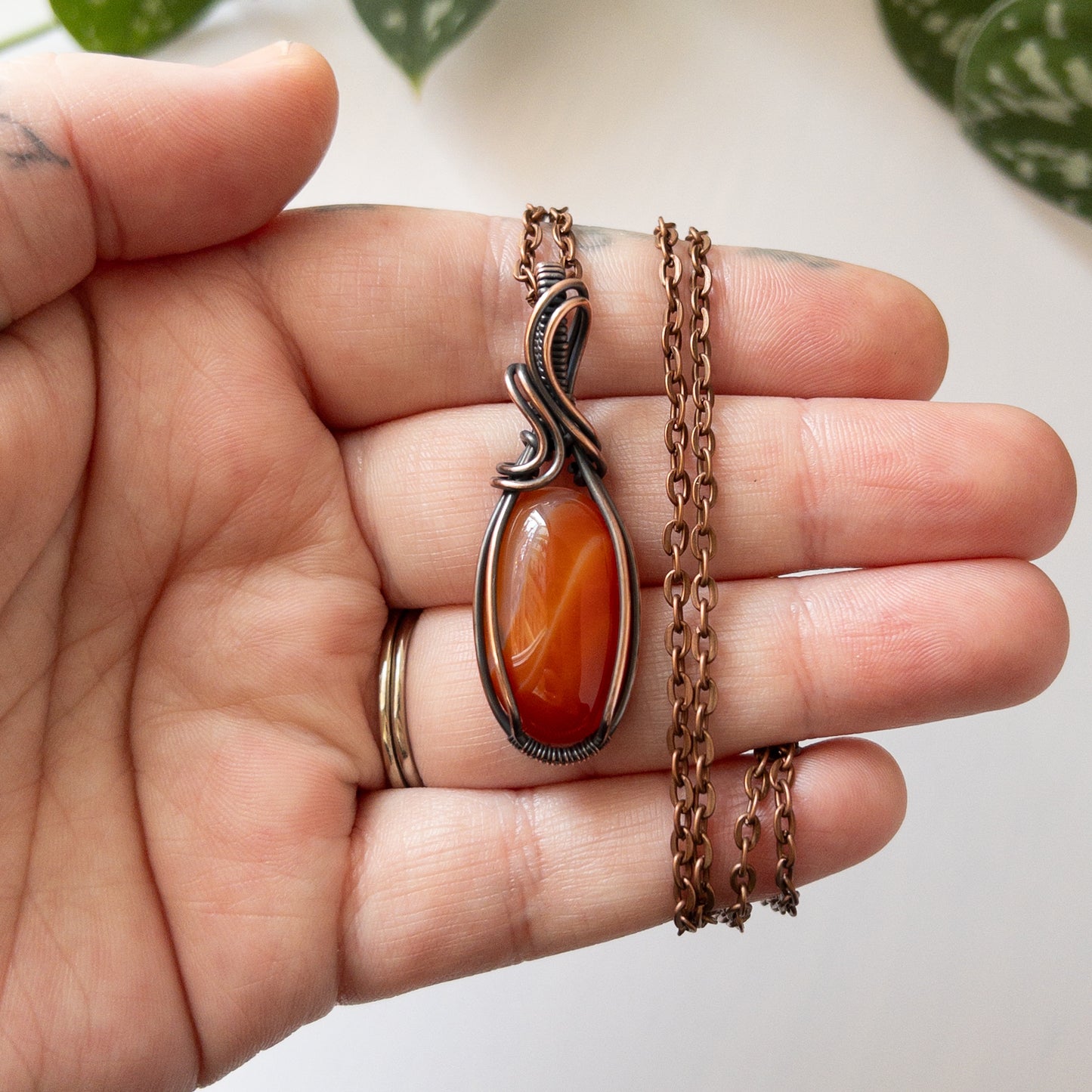 Carnelian & Copper Wrapped Pendant