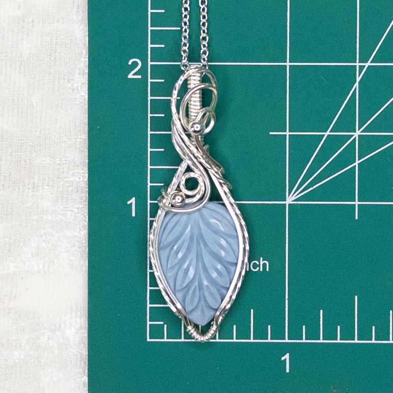 Blue Opal Carved Leaf Sterling Silver Pendant