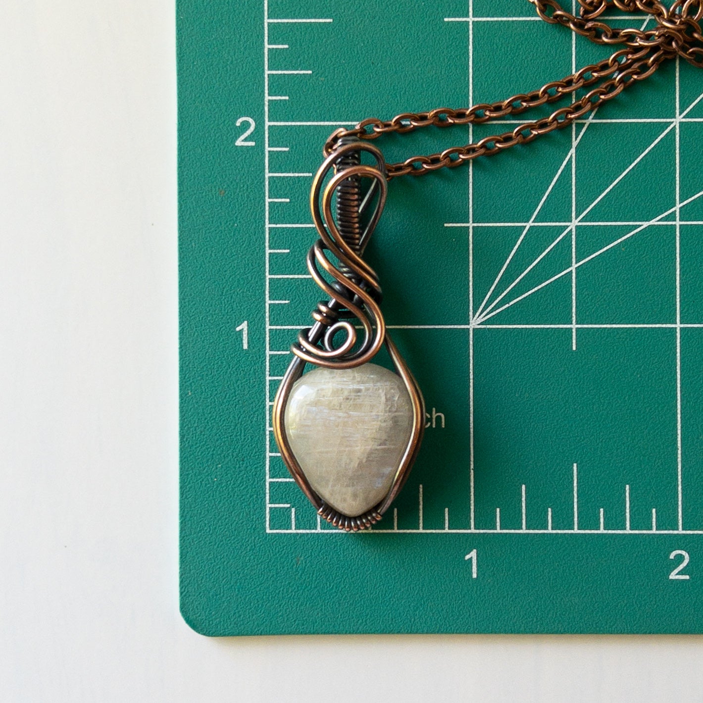 Belomorite Moonstone & Antiqued Copper Wrapped Pendant