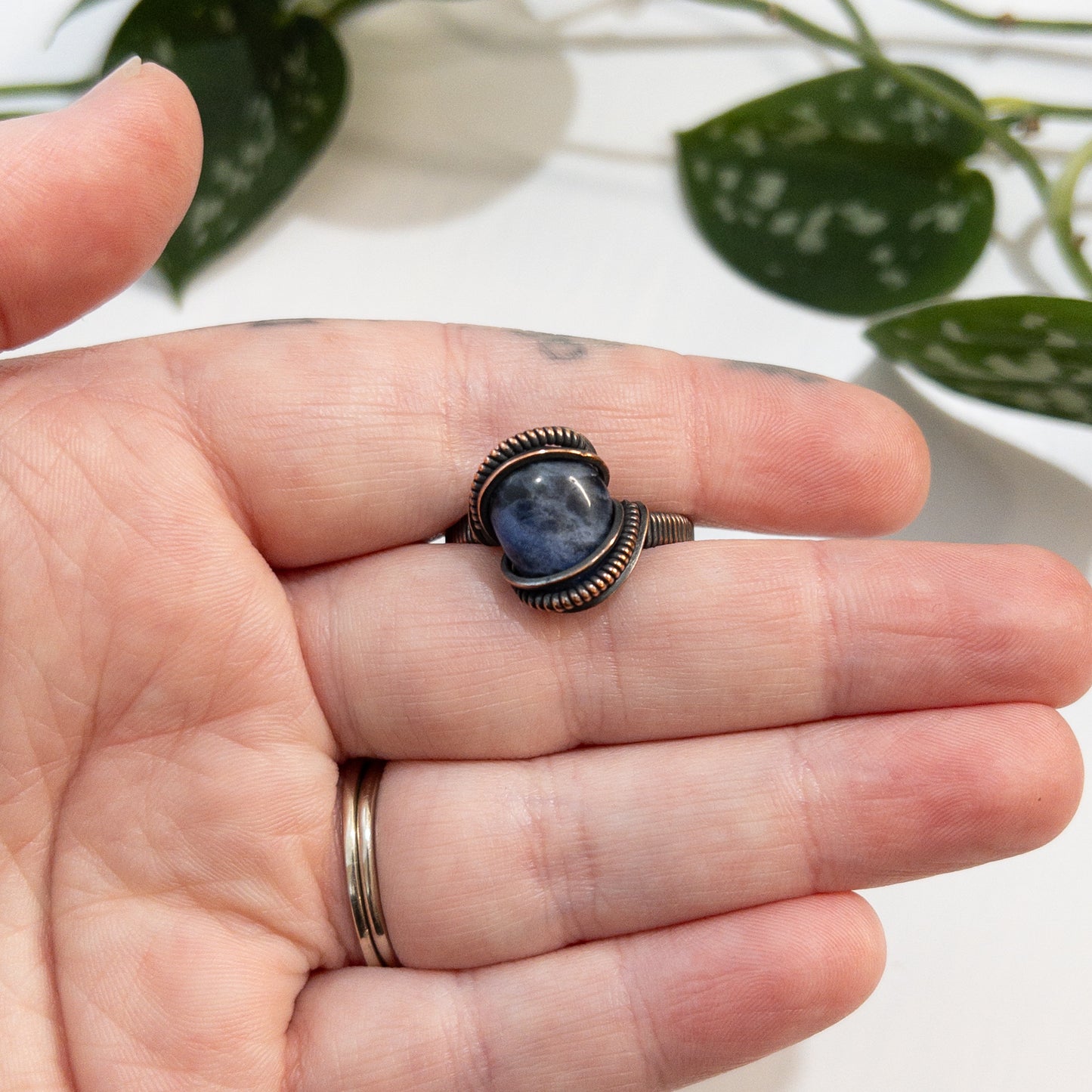 Sodalite & Copper Wrapped Ring US Size 10