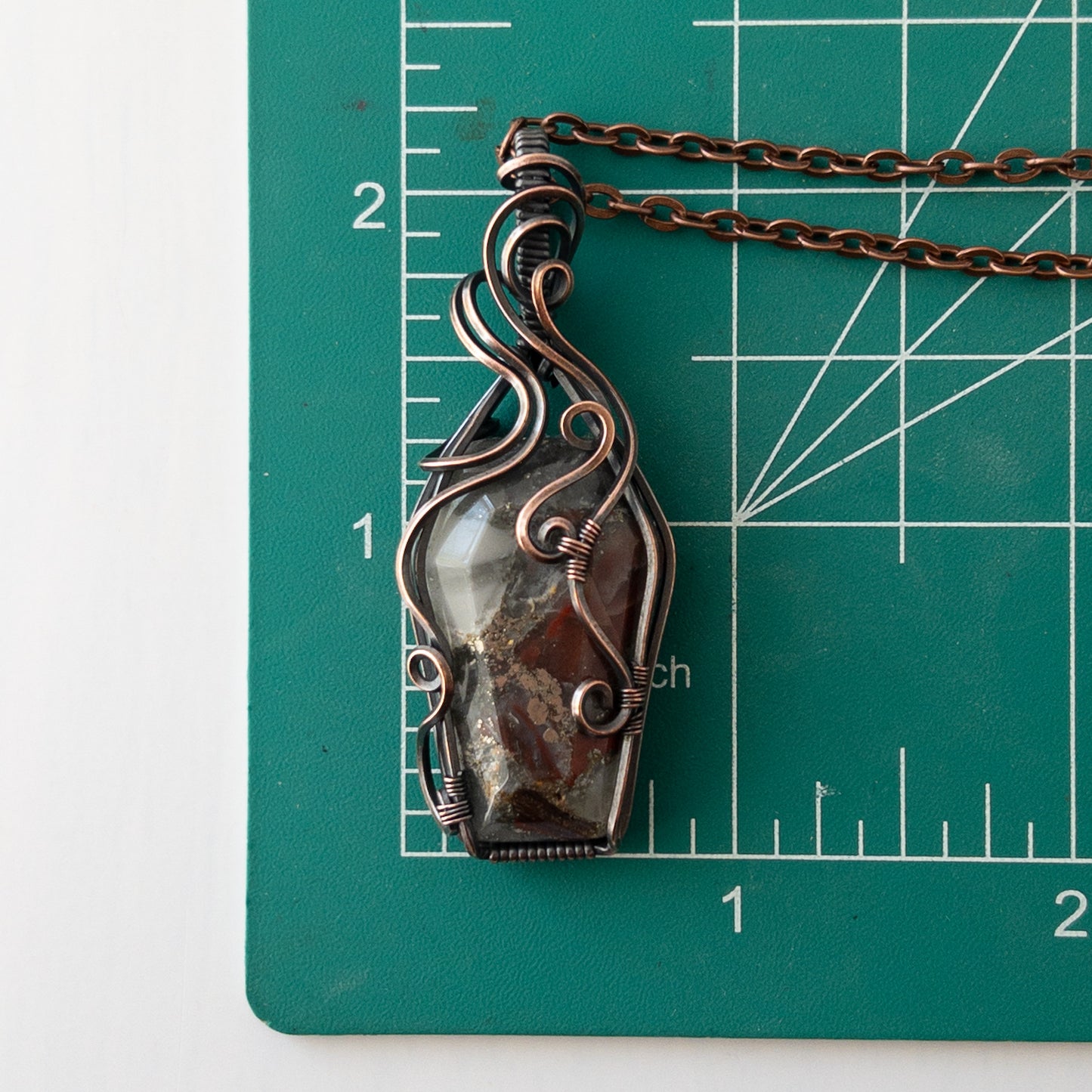 African Bloodstone Coffin Antiqued Copper Wrapped Pendant