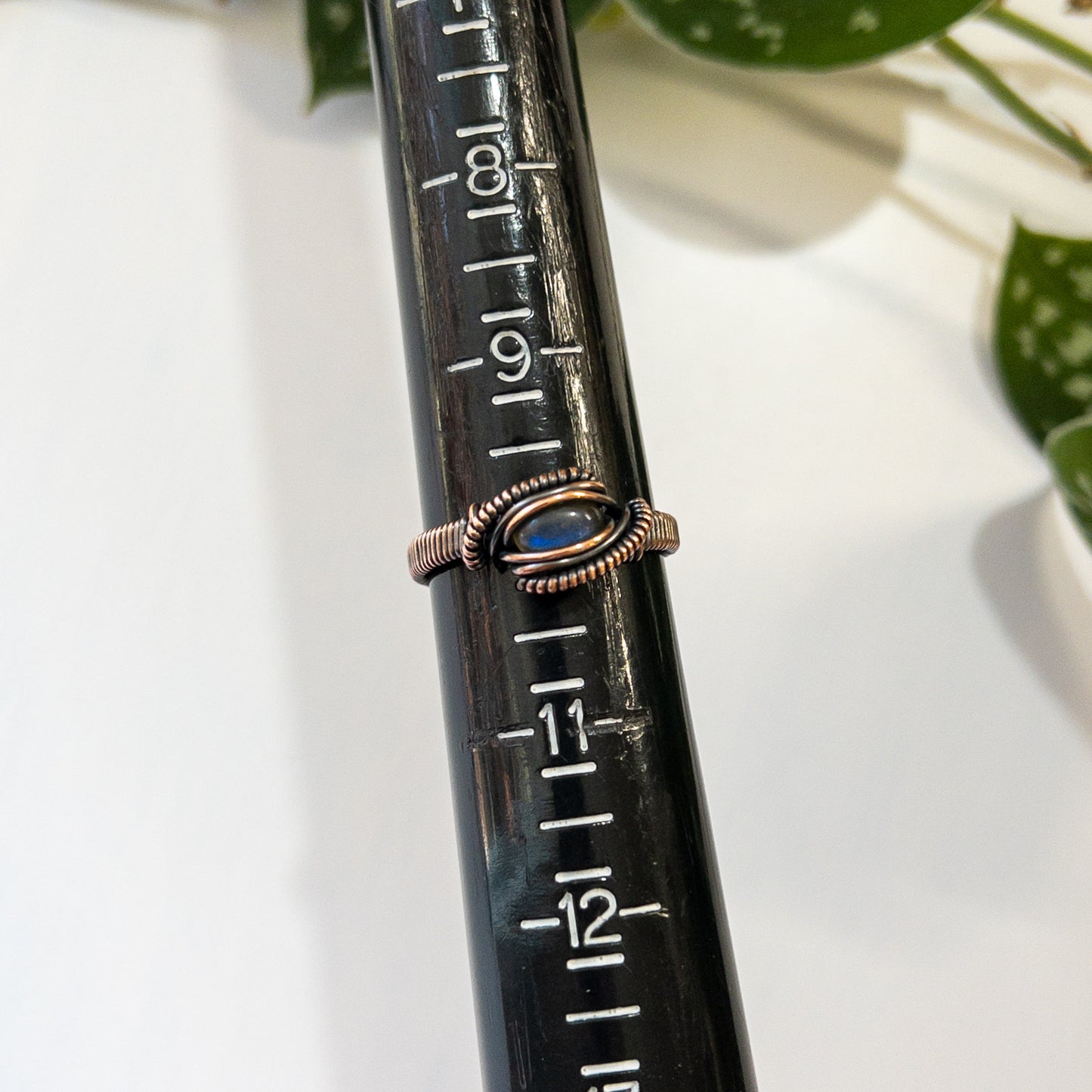 Dark Blue Labradorite & Copper Wrapped Ring US Size 10