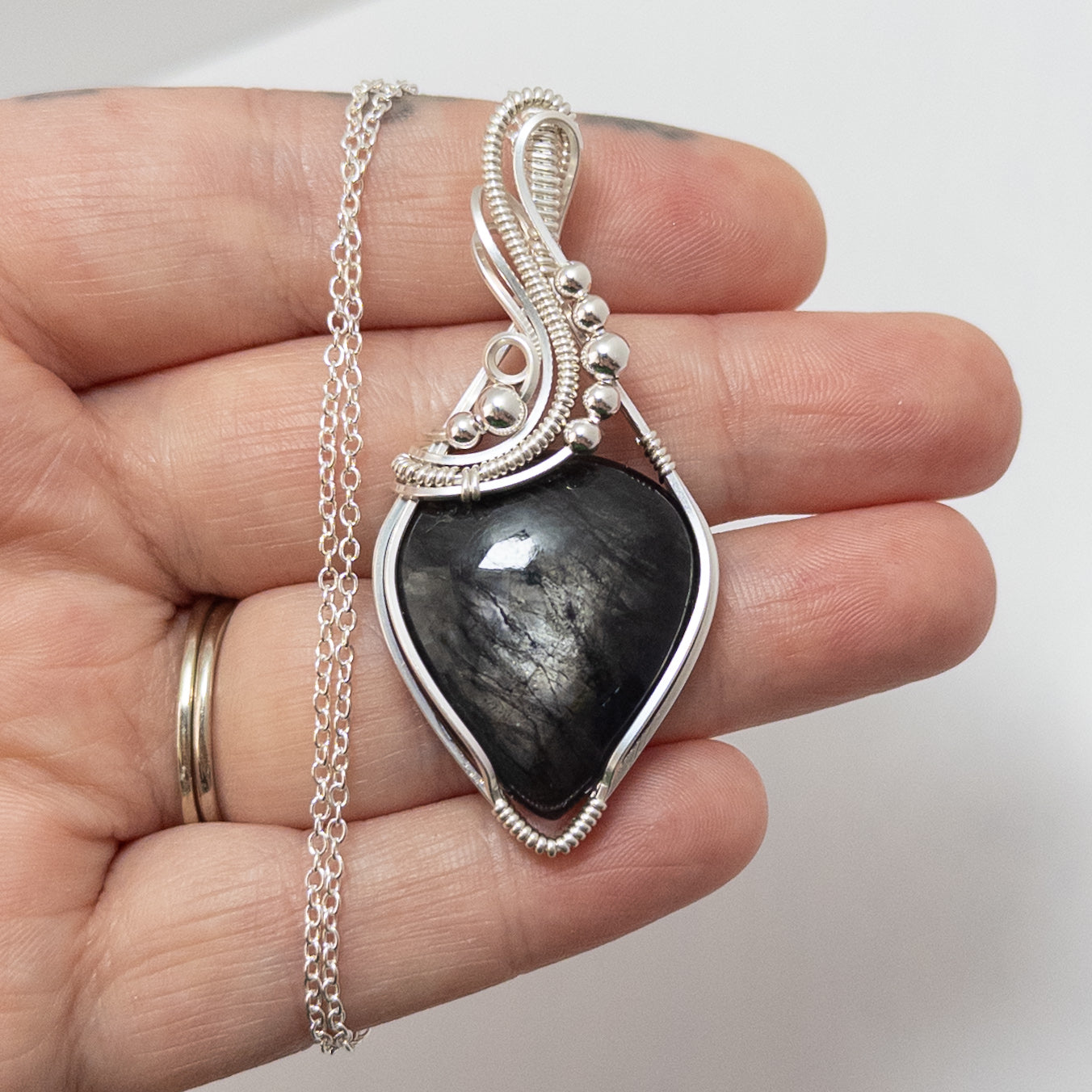Silver Flash Iolite Sterling Silver Wrapped Pendant