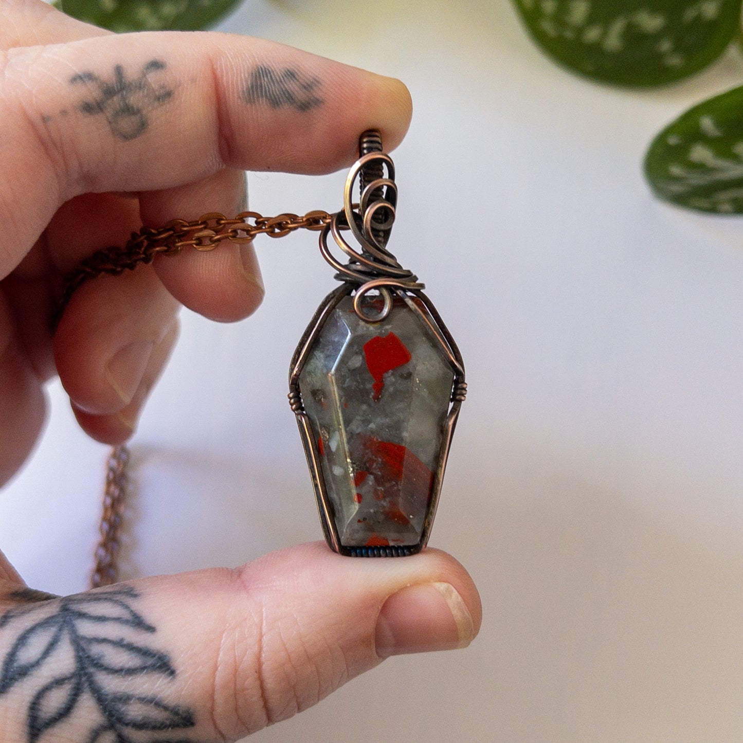 Coffin Pendant - African Bloodstone & Copper (A)