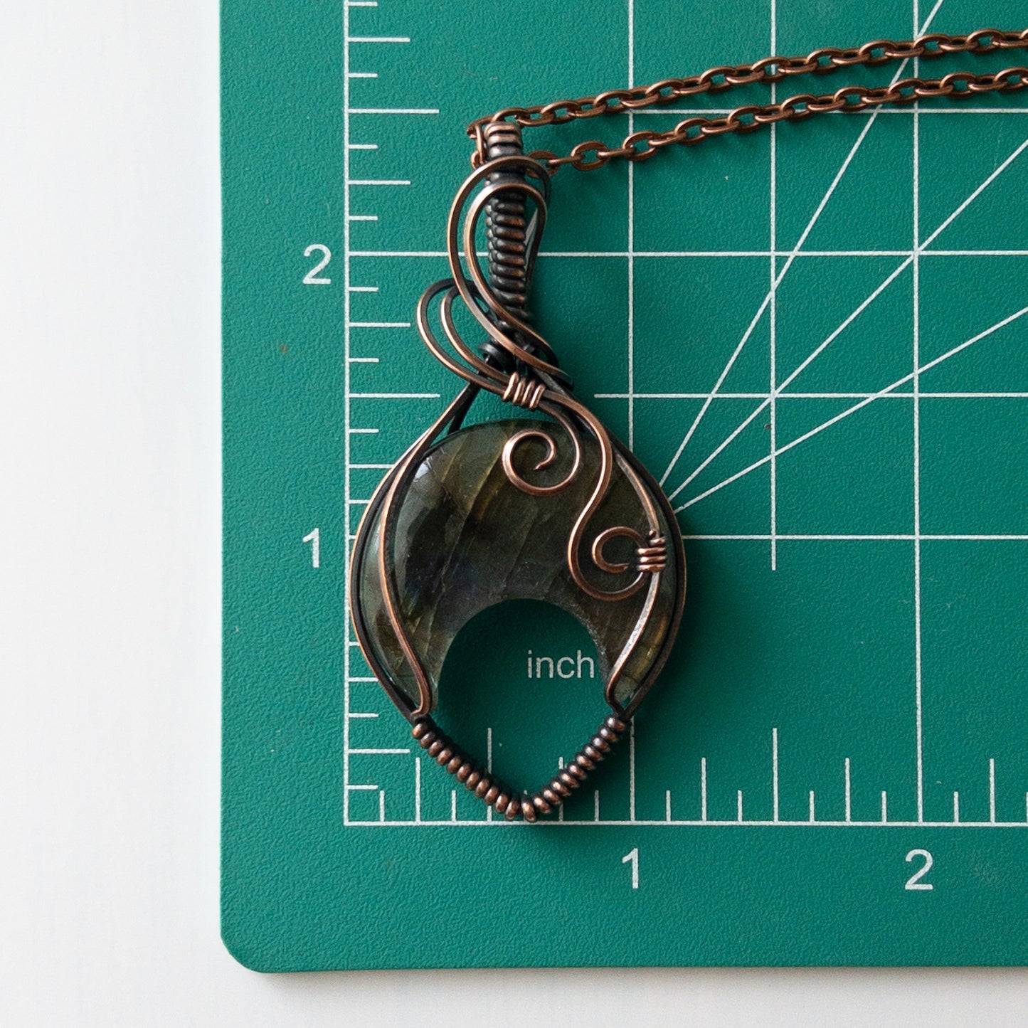 Labradorite Crescent Moon Copper Wrapped Pendant