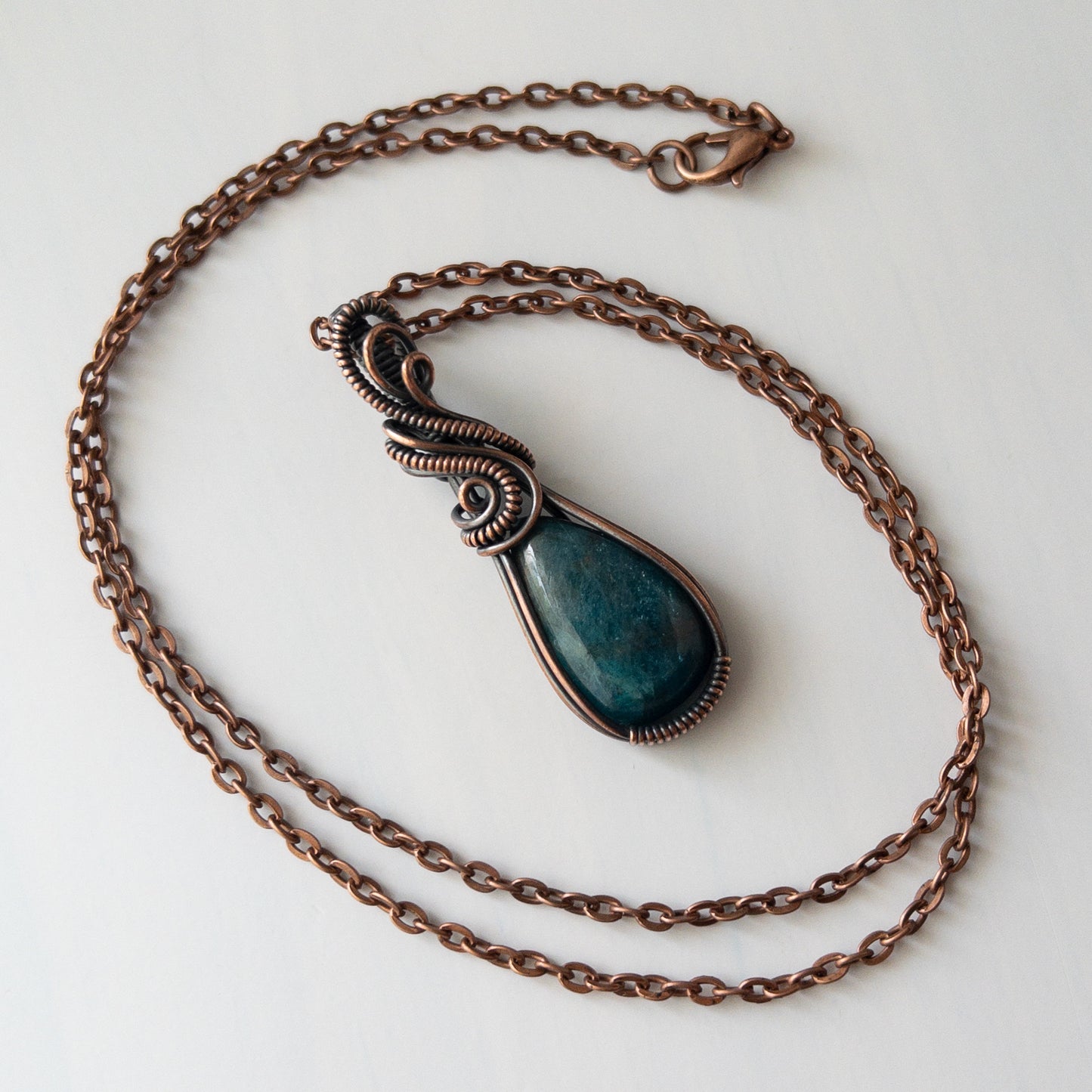 Apatite Teardrop Copper Wrapped Pendant