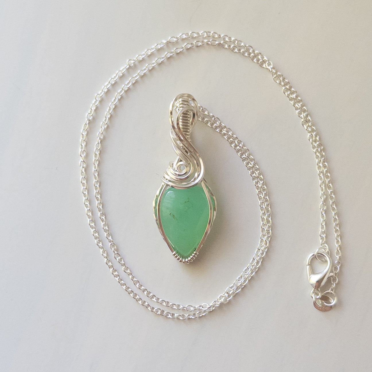 Chrysoprase Sterling Silver Wrapped Pendant