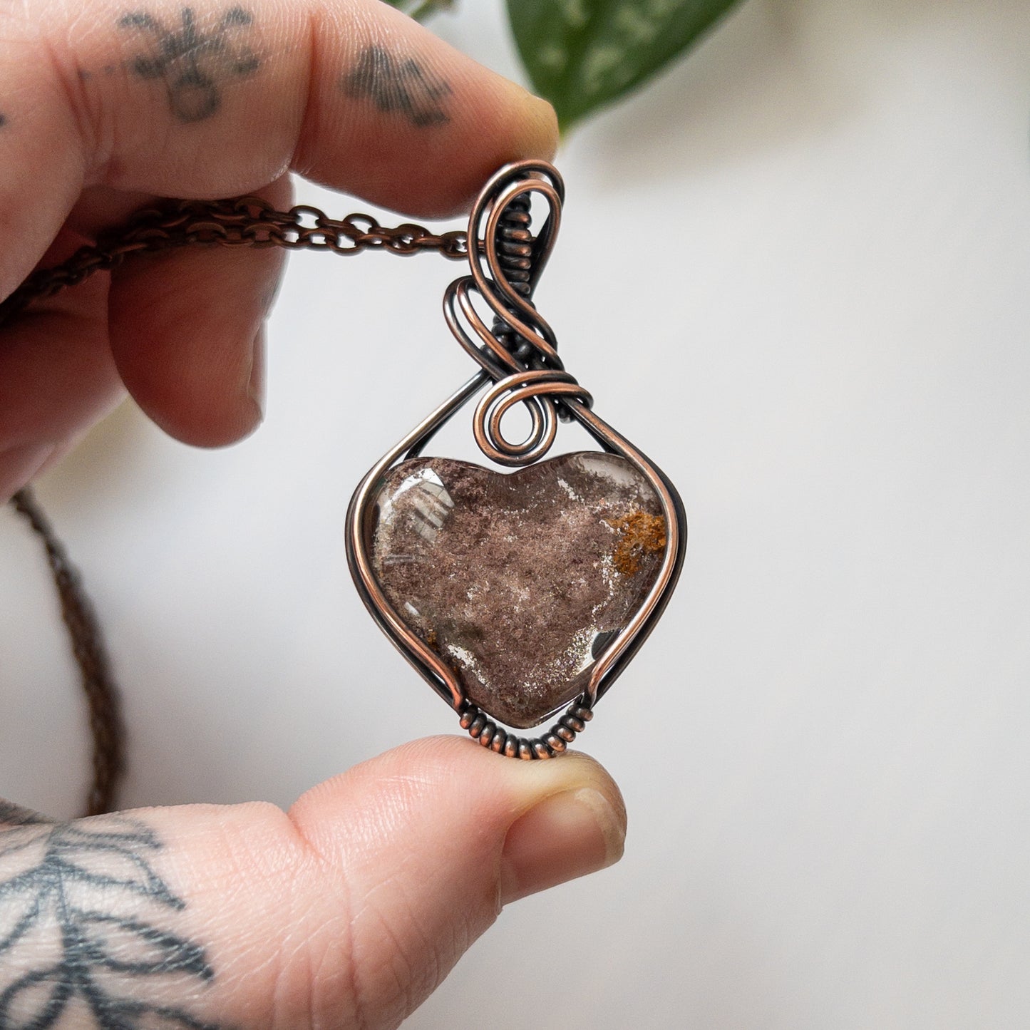 Garden Quartz Heart & Copper Wrapped Pendant