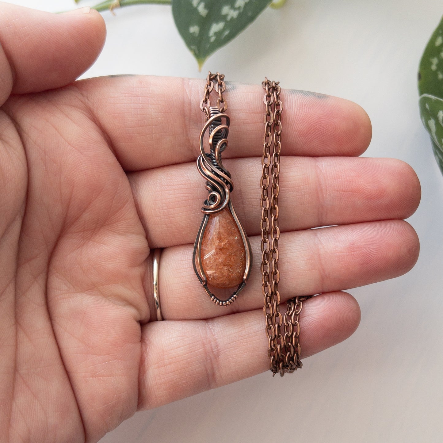 Sunstone & Copper Wrapped Pendant