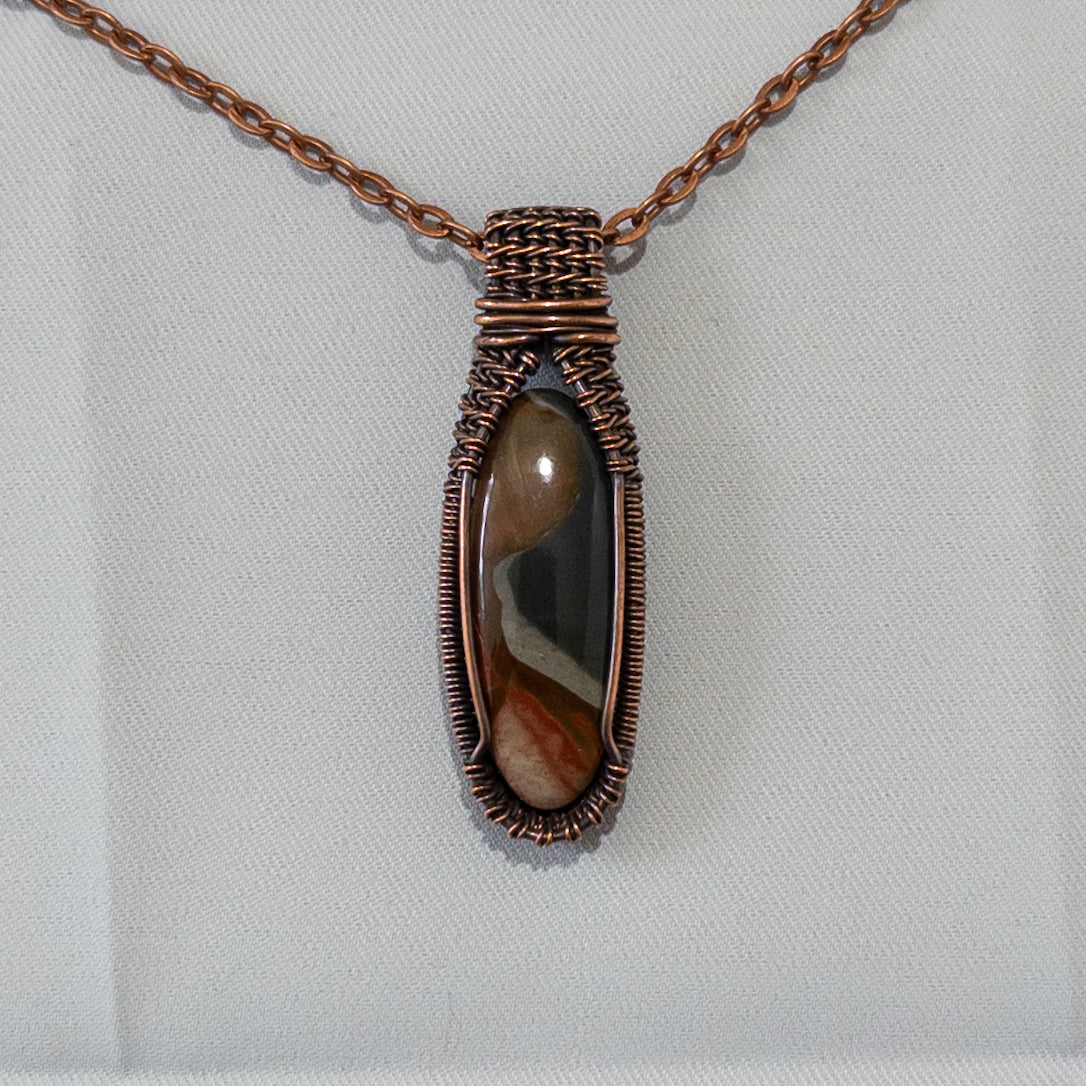 Polychrome Jasper Woven Copper Pendant