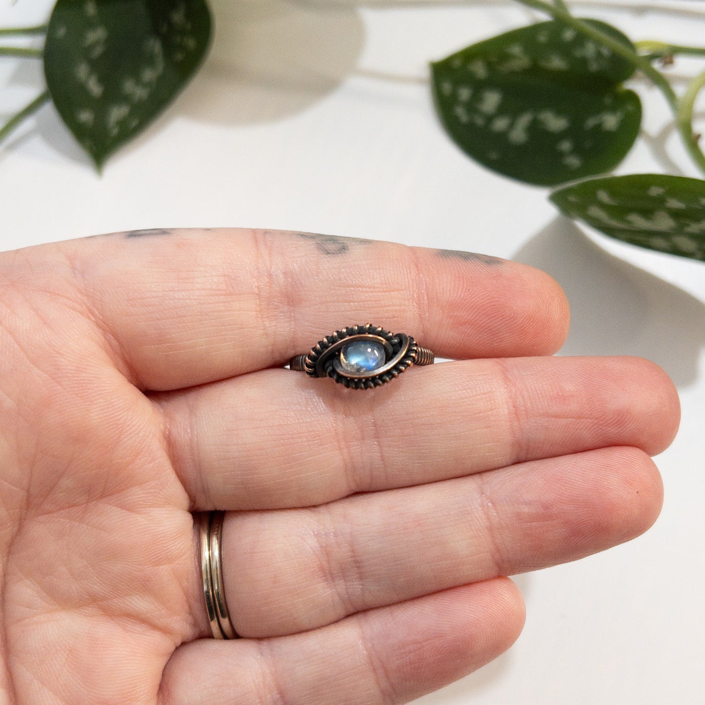 Moonstone & Copper Wrapped Ring US Size 7