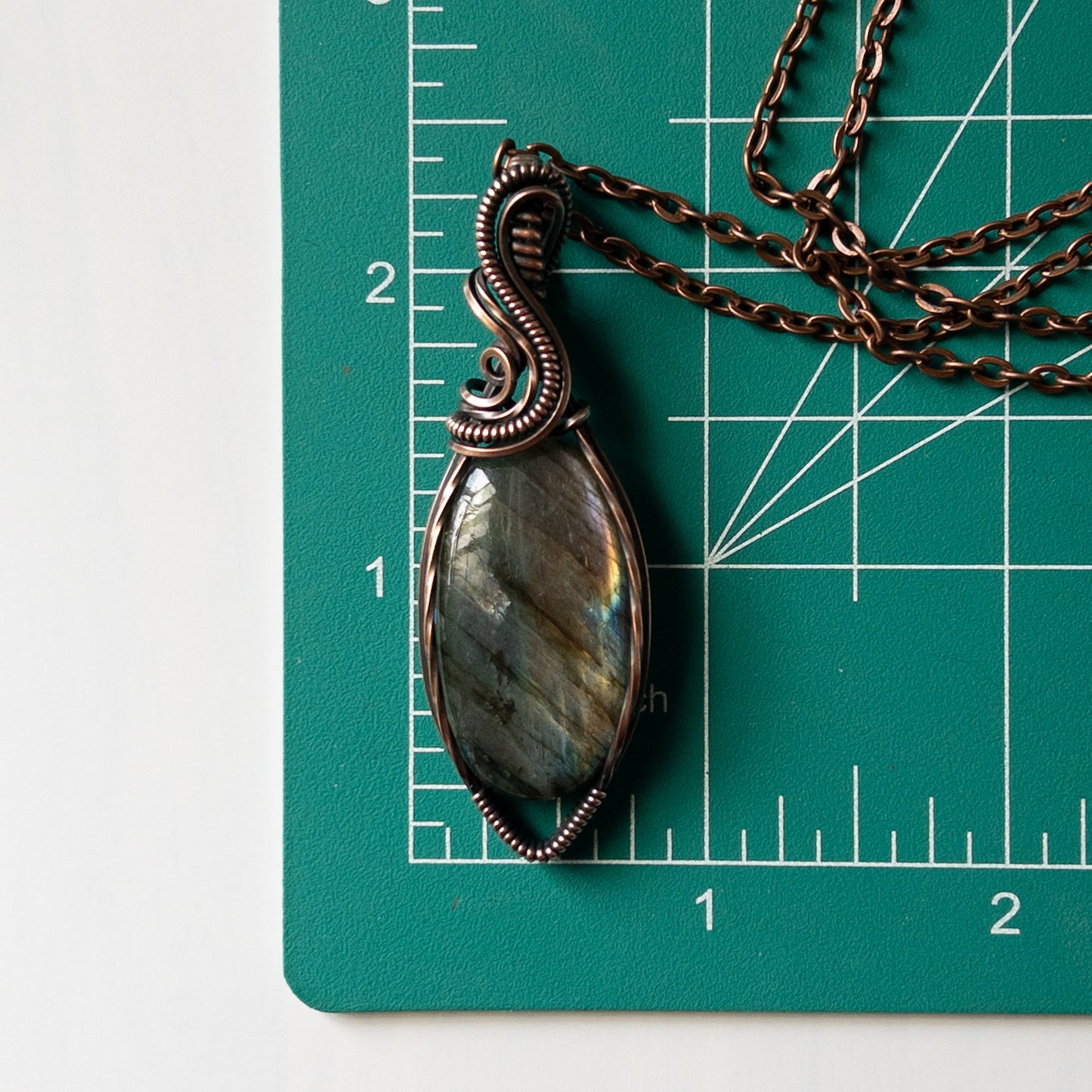 Rainbow Flash Labradorite Copper Wrapped Pendant