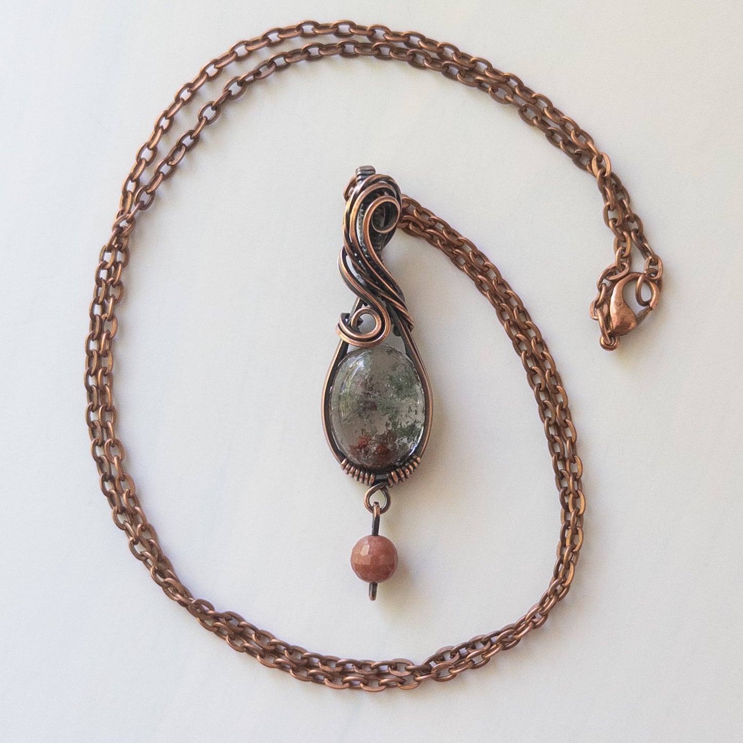 Garden Quartz & Jasper Antiqued Copper Wrapped Pendant