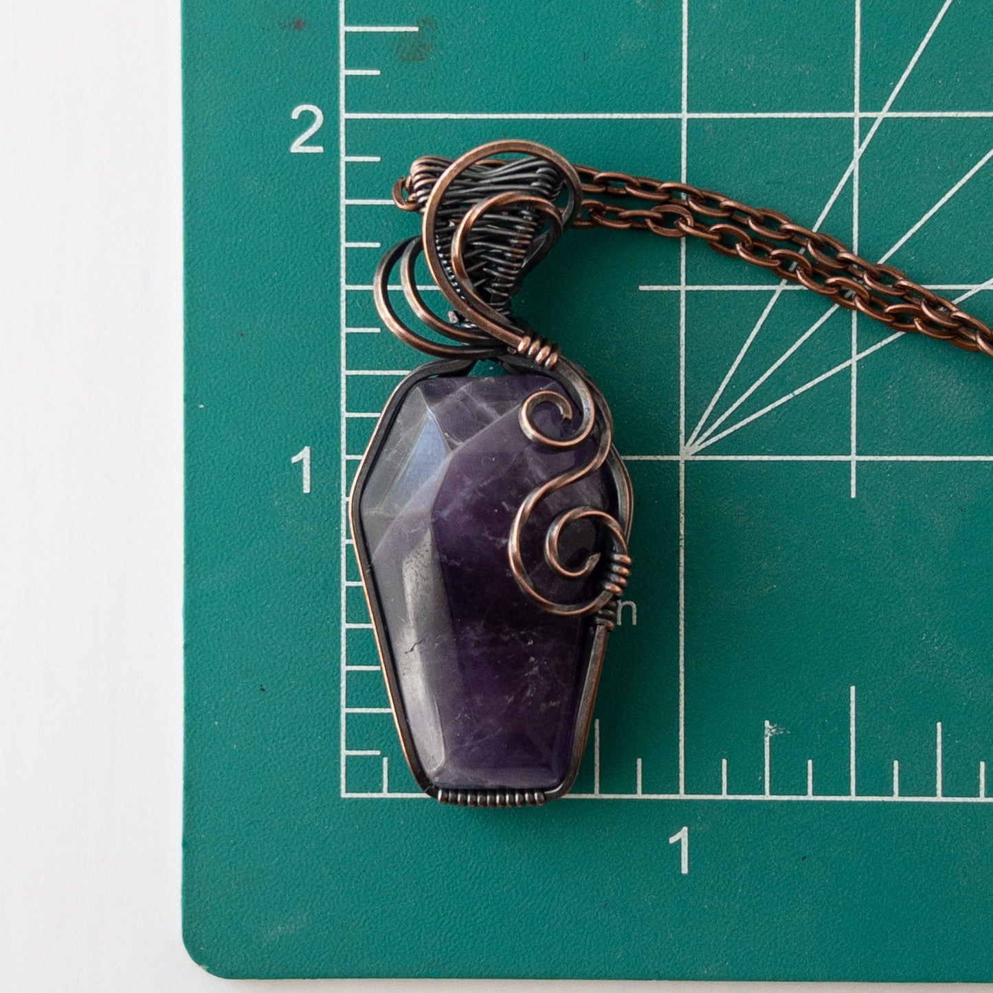 Amethyst Coffin Antiqued Copper Wrapped Pendant
