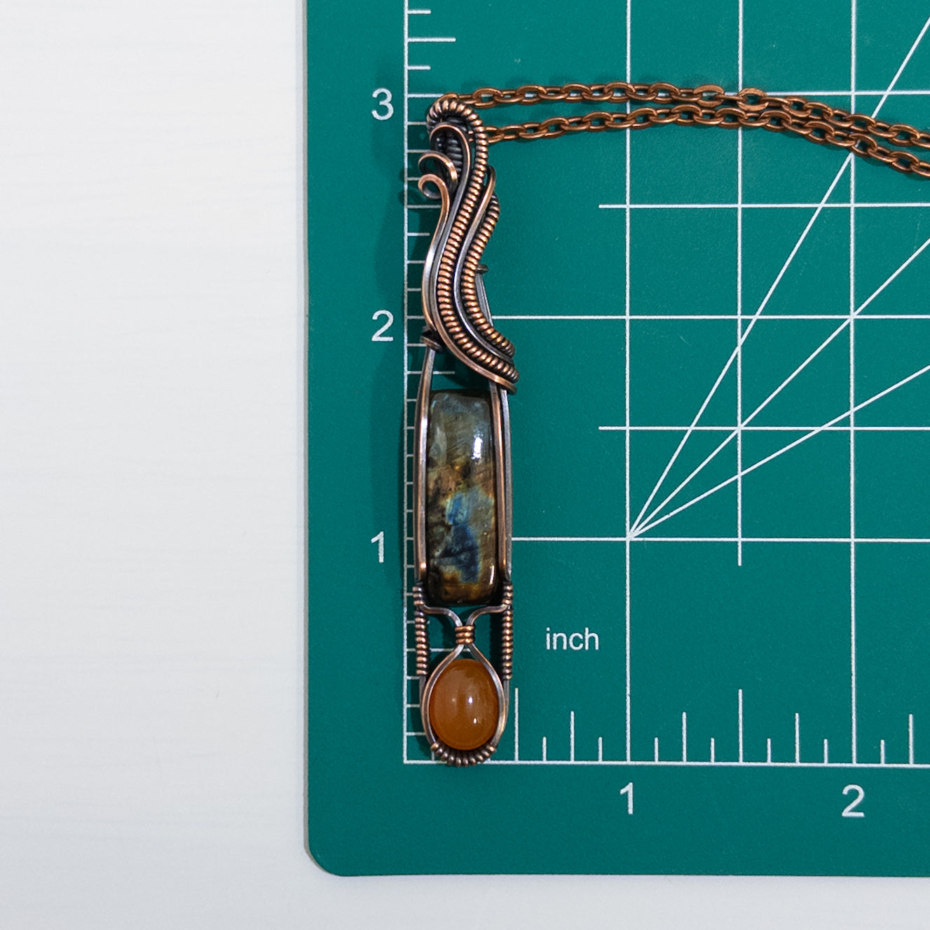 Psyche - Labradorite & Carnelian Copper Pendant