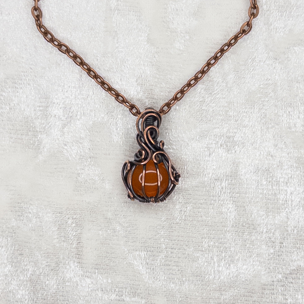 Micro Carnelian Antiqued Copper Pumpkin Pendant