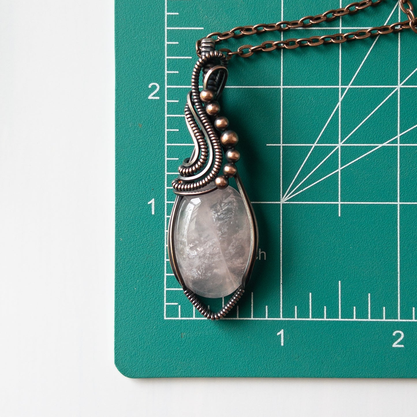 Rose Quartz & Copper Wrapped Pendant