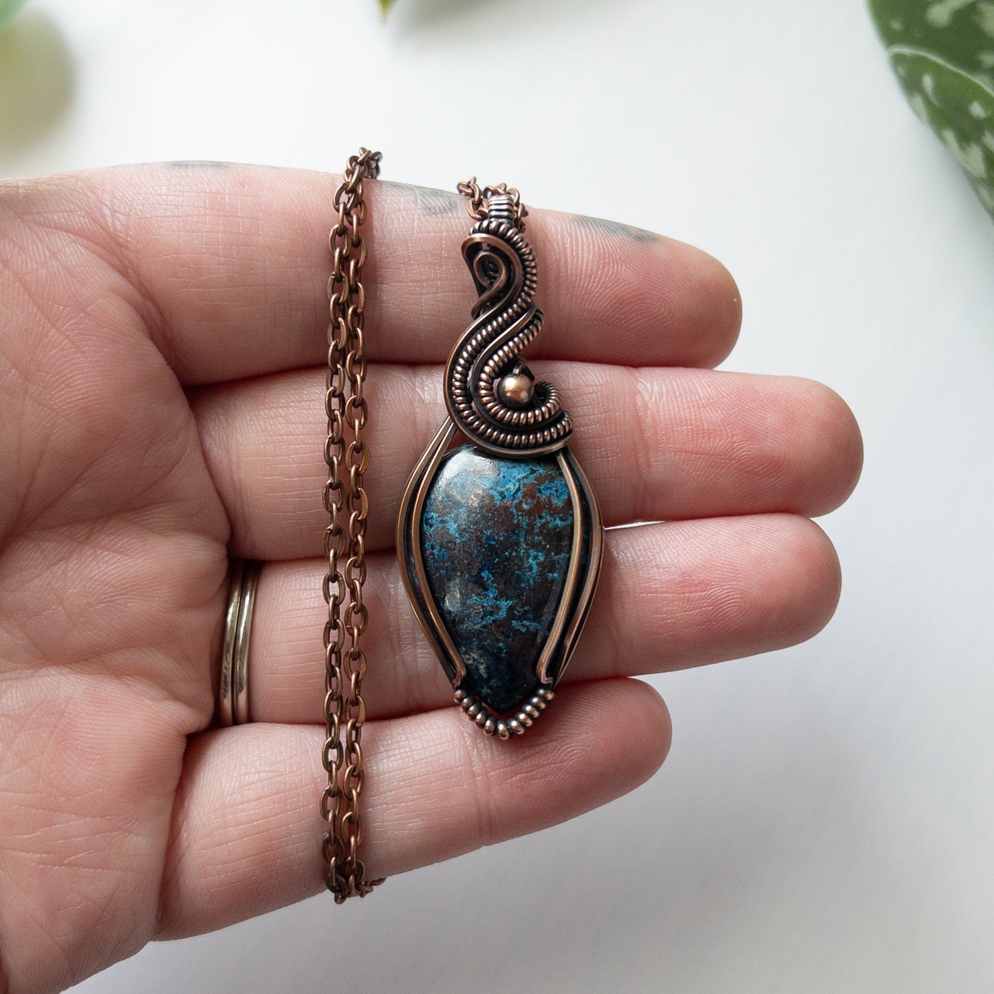 Shattuckite & Copper Wrapped Pendant