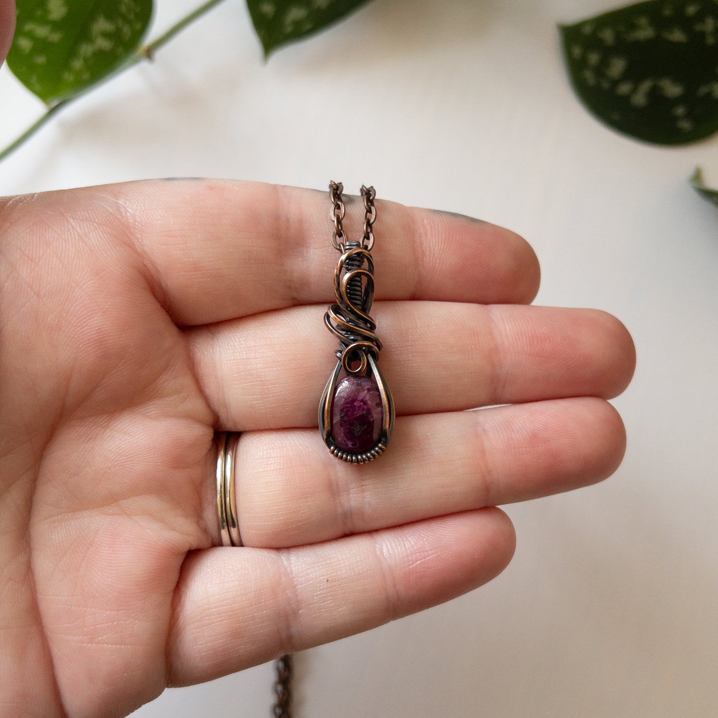 Ruby & Copper Wire Wrapped Pendant