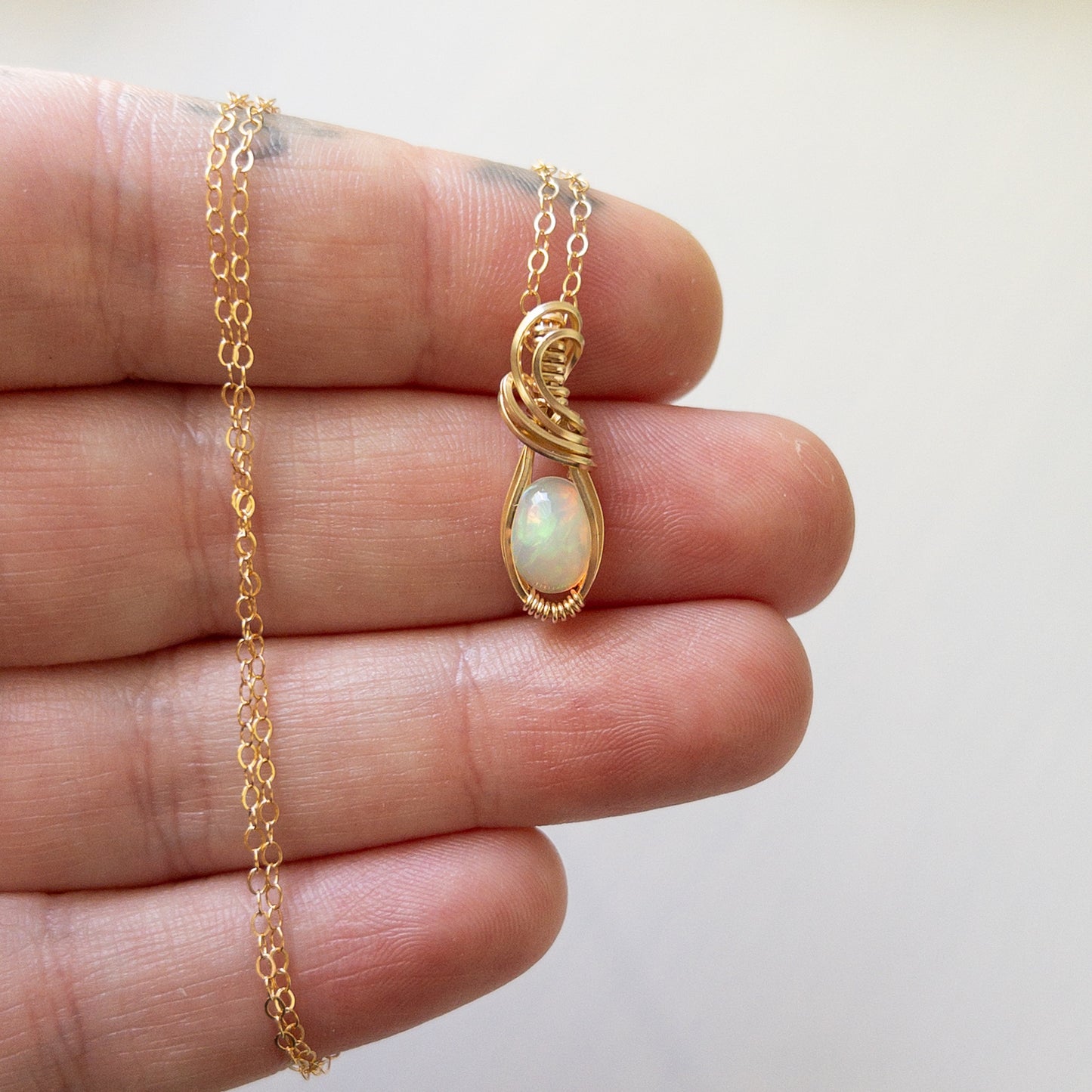 Theia - Opal & Gold Fill Wire Wrapped Pendant