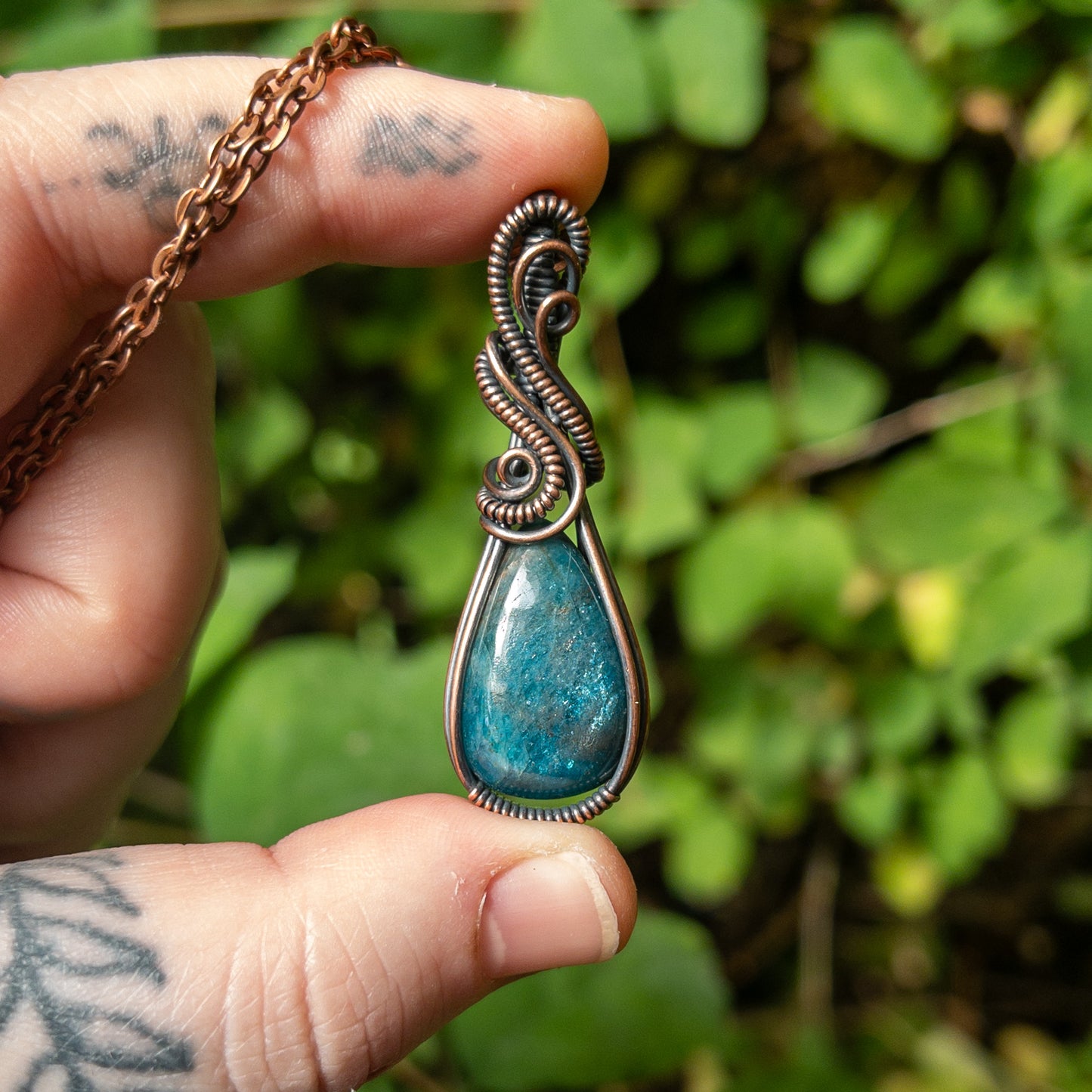 Apatite Teardrop Copper Wrapped Pendant