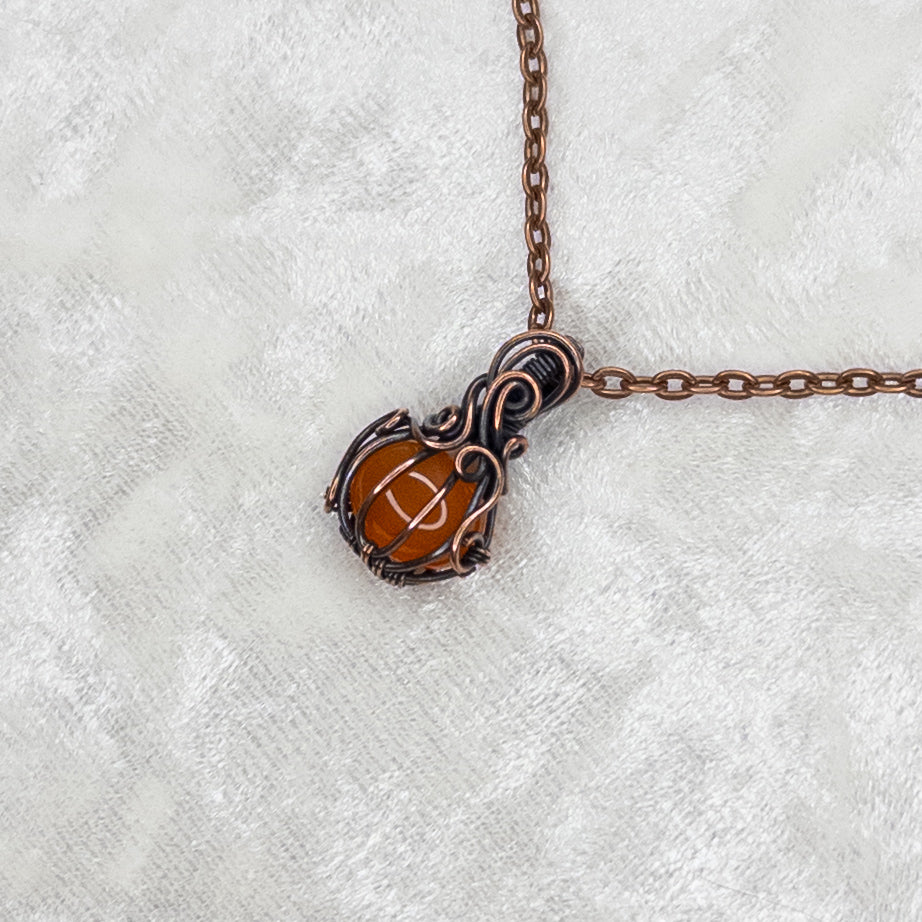 Micro Carnelian Antiqued Copper Pumpkin Pendant