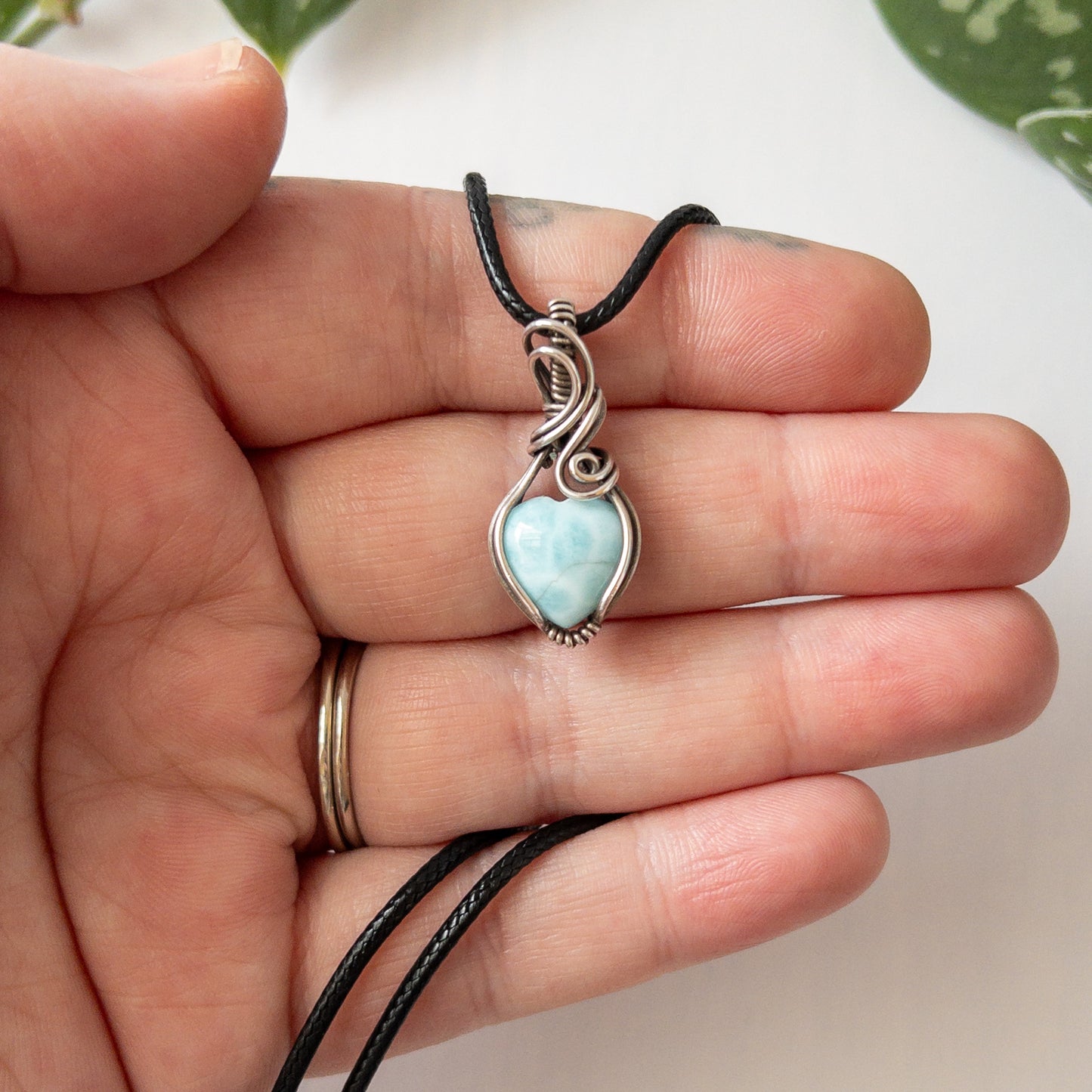 Mini Larimar Heart & Sterling Silver Wrapped Pendant