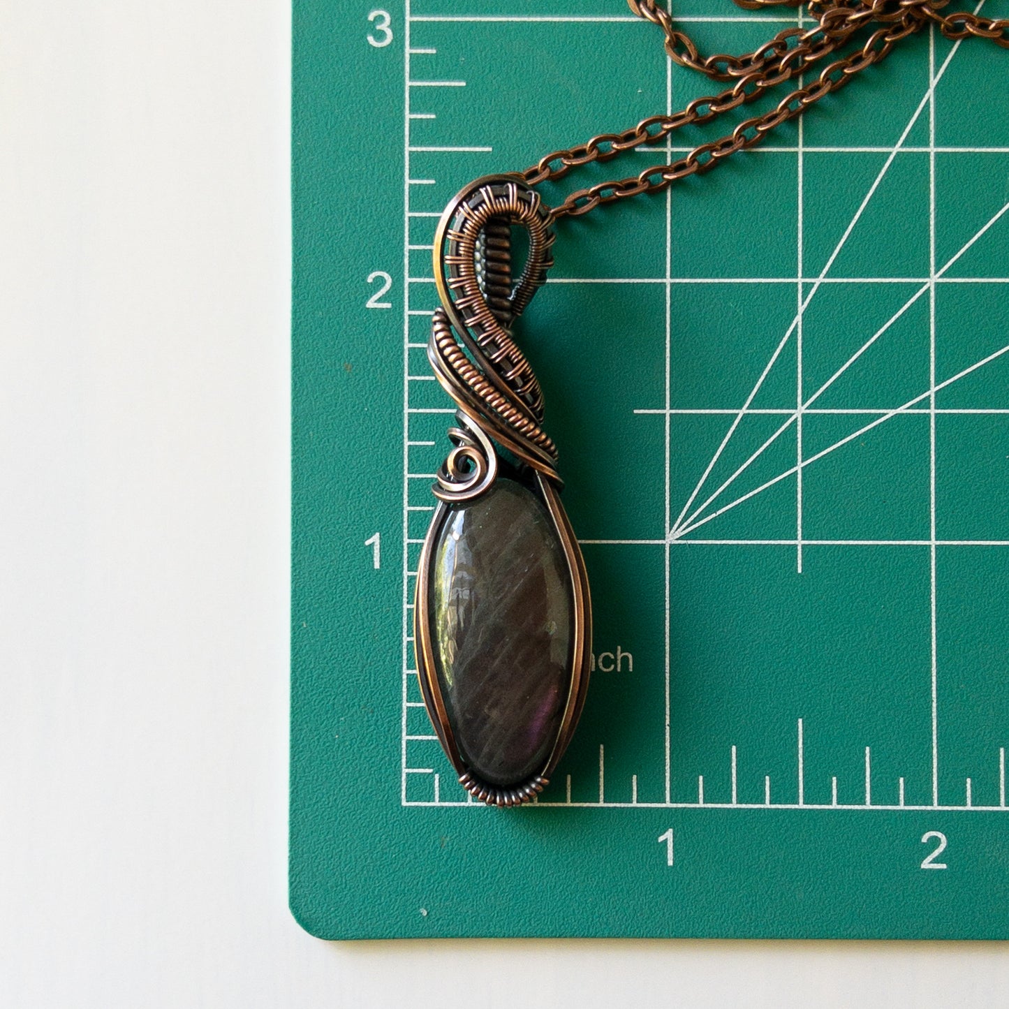 Sunset Labradorite & Antiqued Copper Wrapped Pendant