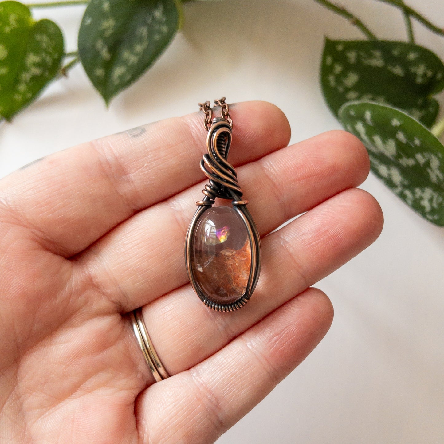 Fire Quartz & Copper Wrapped Pendant