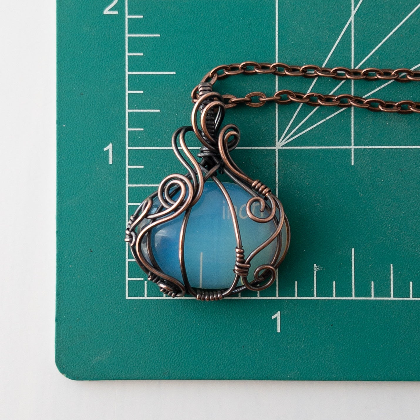 Opalite Pumpkin Antiqued Copper Wrapped Pendant