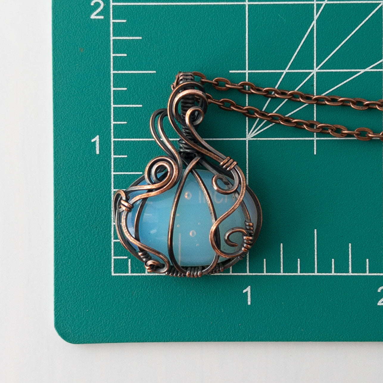 Opalite Pumpkin Antiqued Copper Wrapped Pendant