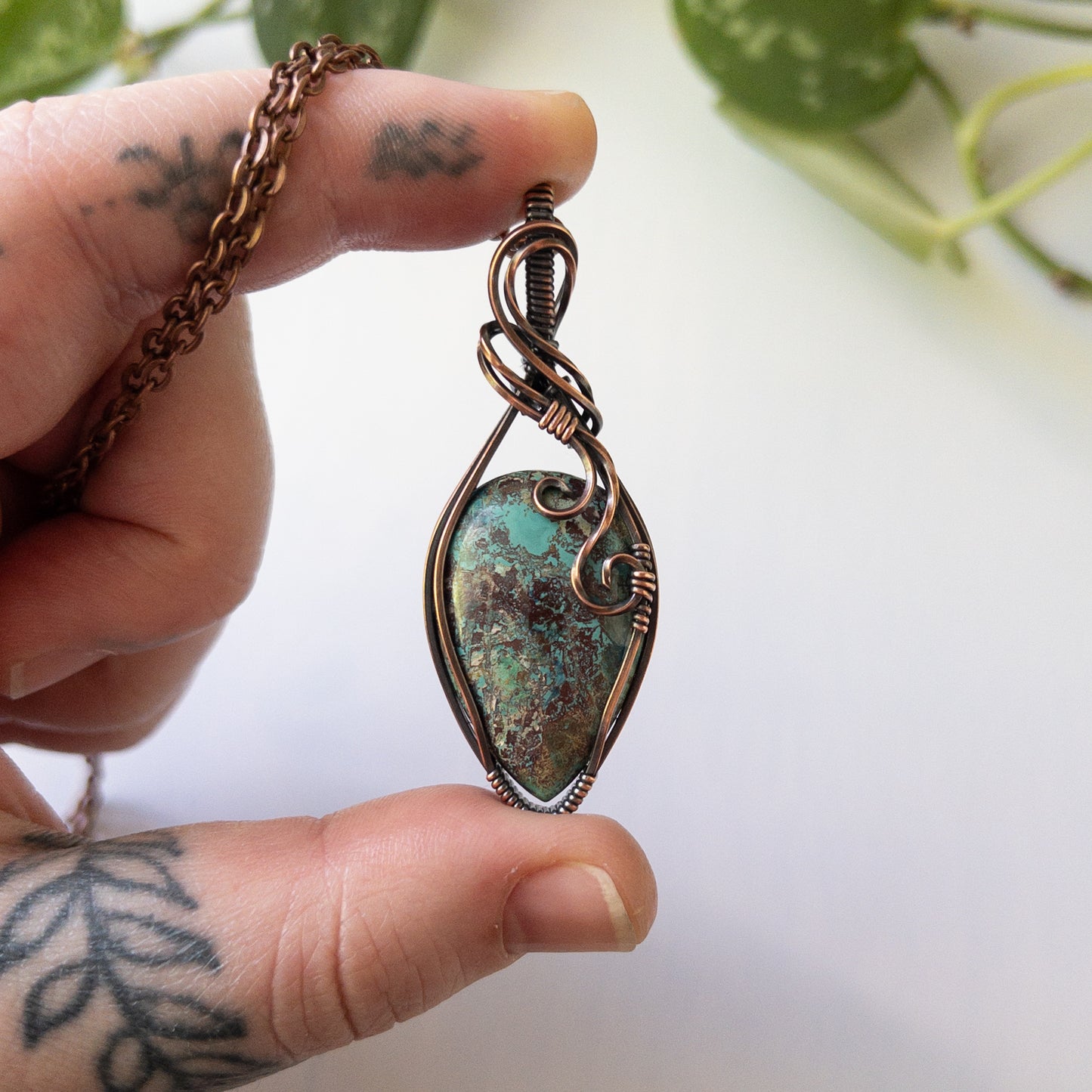 Shattuckite & Antiqued Copper Wrapped Pendant