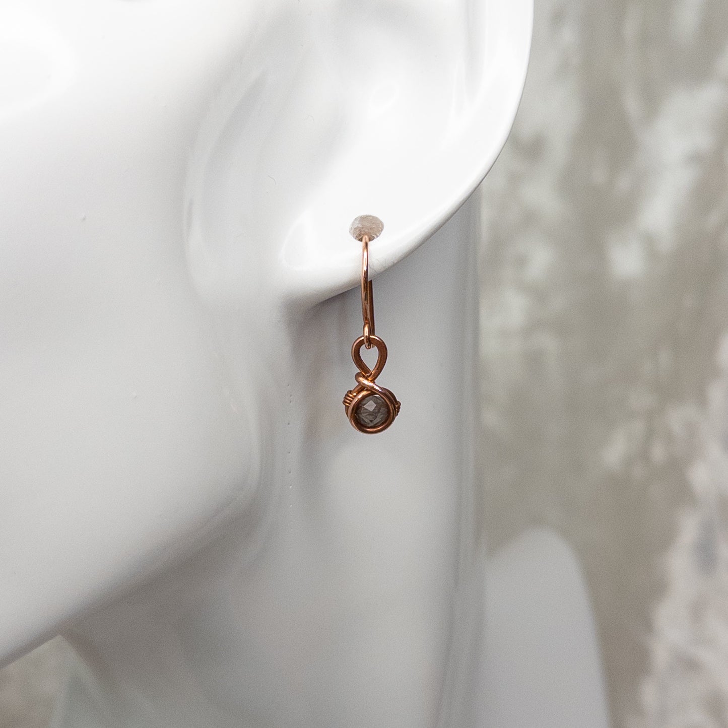 Dainty Smoky Quartz Copper Dangle Earrings