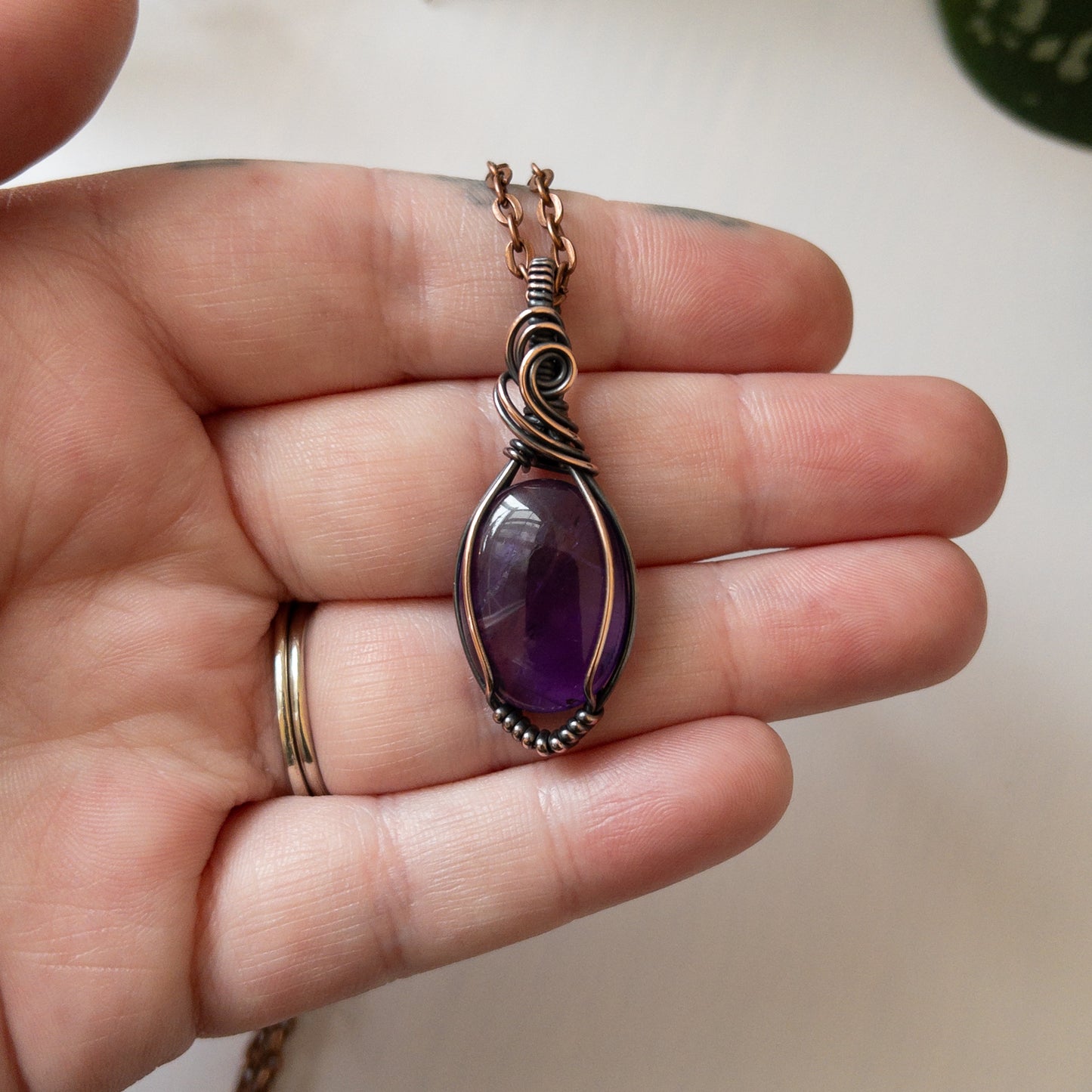 Amethyst & Copper Wrapped Pendant