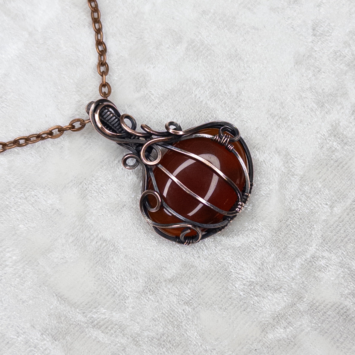 Red Carnelian Antiqued Copper Pumpkin Pendant