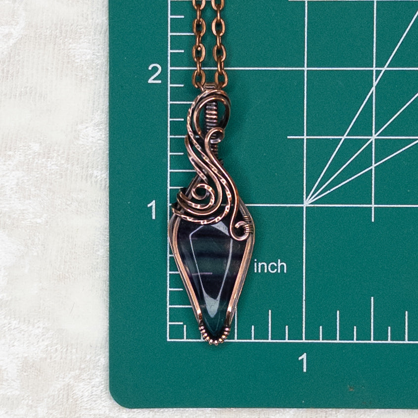 Purple & Blue Banded Fluorite Antiqued Copper Pendant