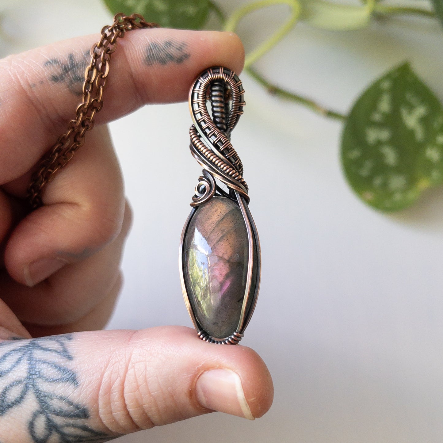 Sunset Labradorite & Antiqued Copper Wrapped Pendant