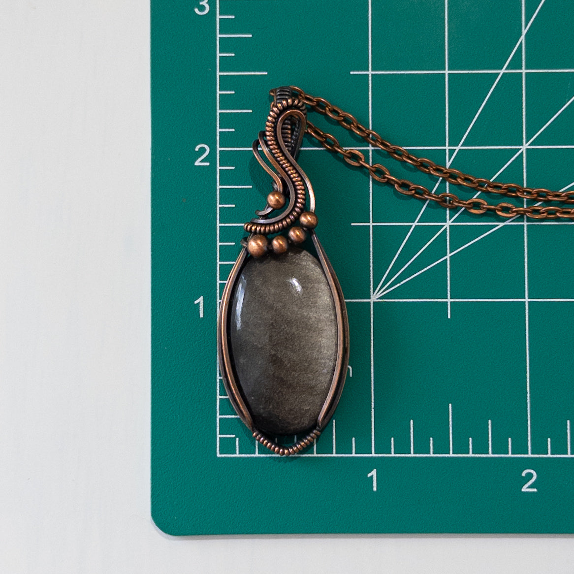 Silver Sheen Obsidian Copper Wrapped Pendant