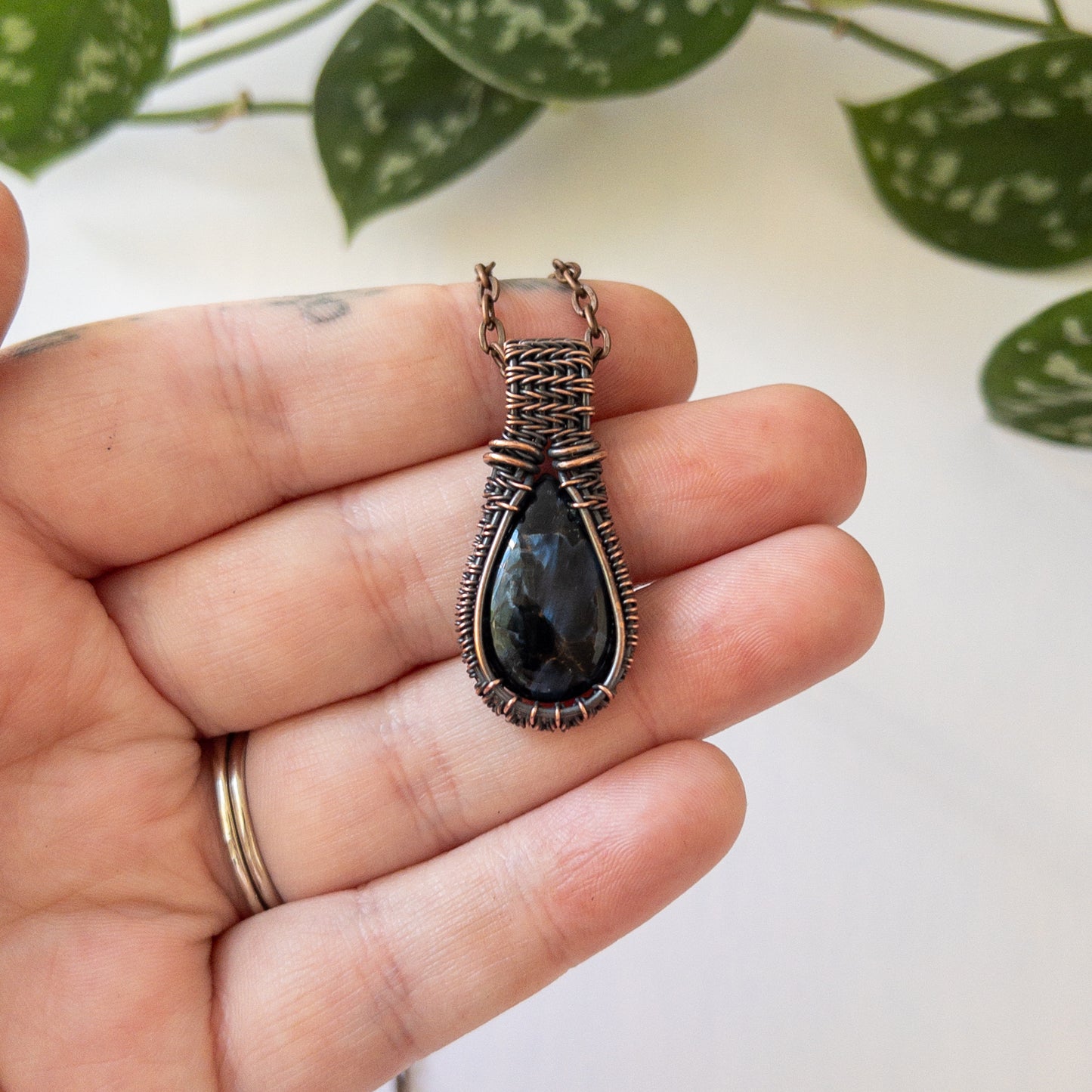 Pietersite & Copper Woven Pendant