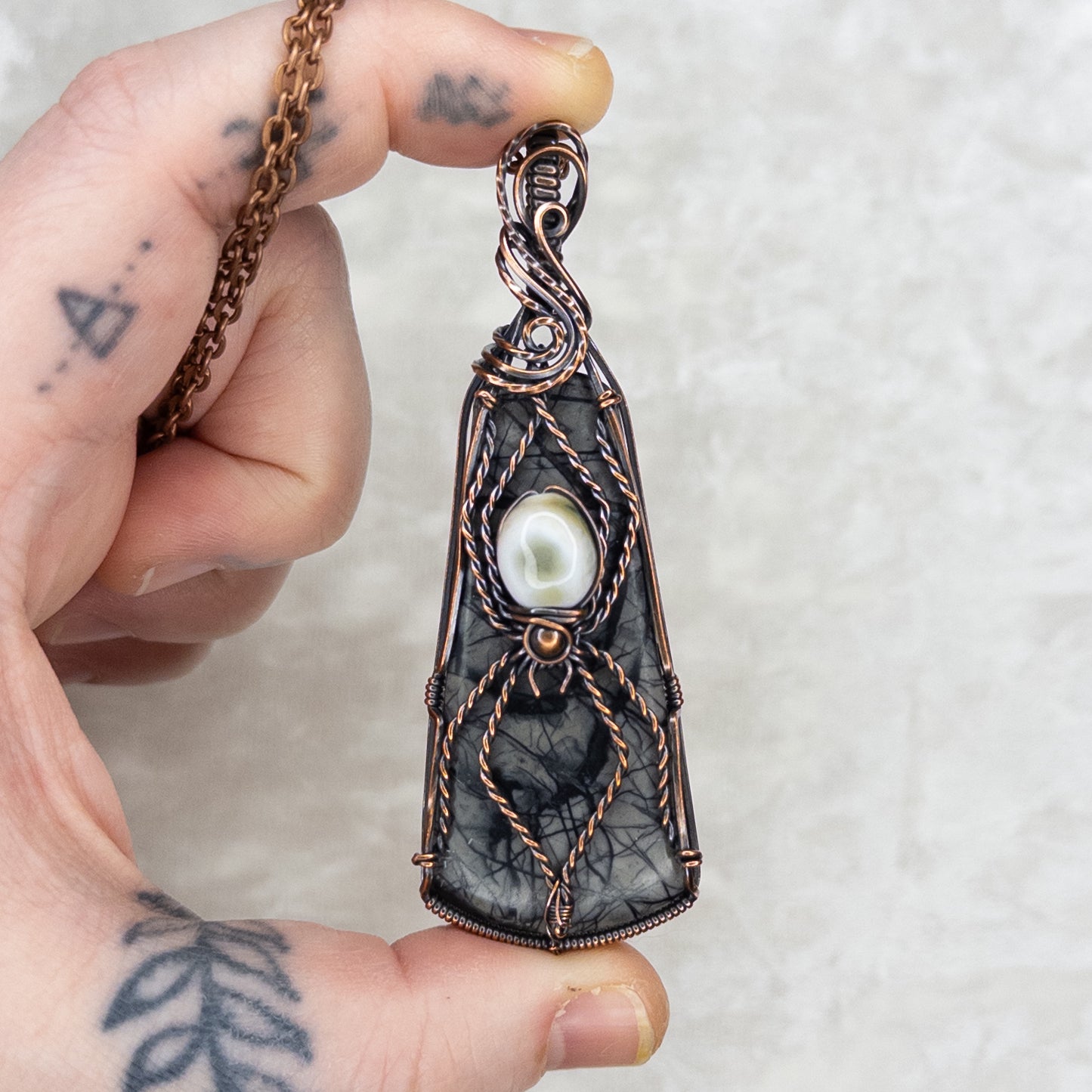 Picasso Jasper & Ocean Jasper Spider Antiqued Copper Pendant