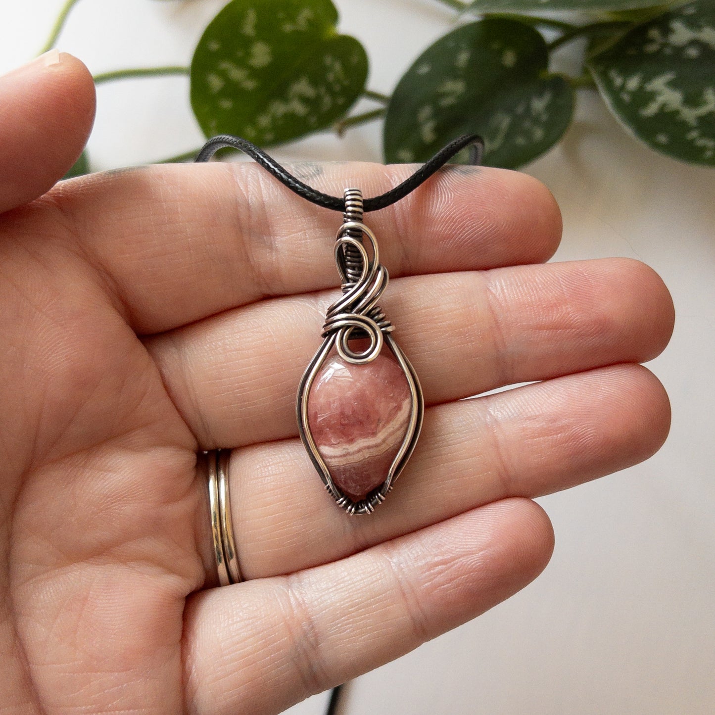 Rhodochrosite & Sterling Silver Wrapped Pendant