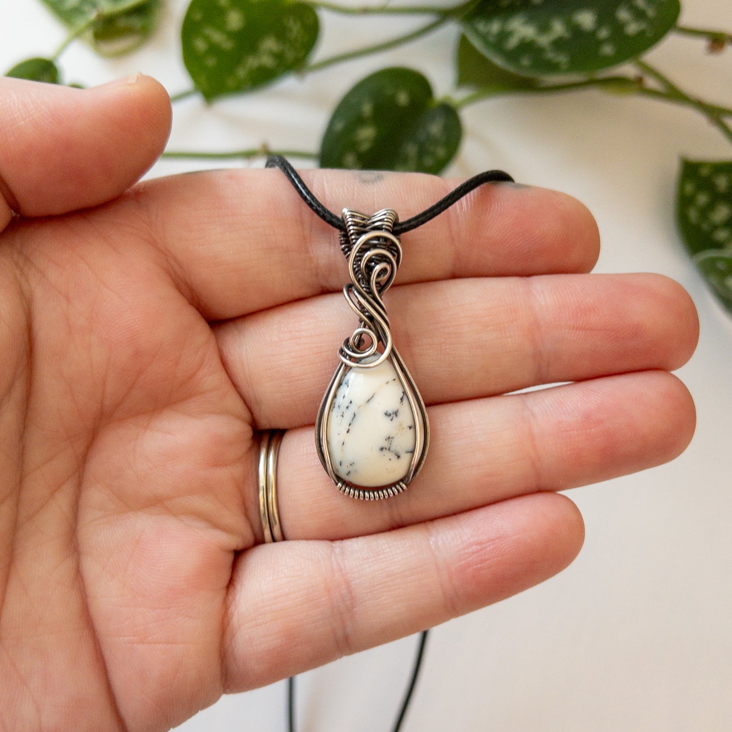Dendritic Opal & Sterling Silver Pendant