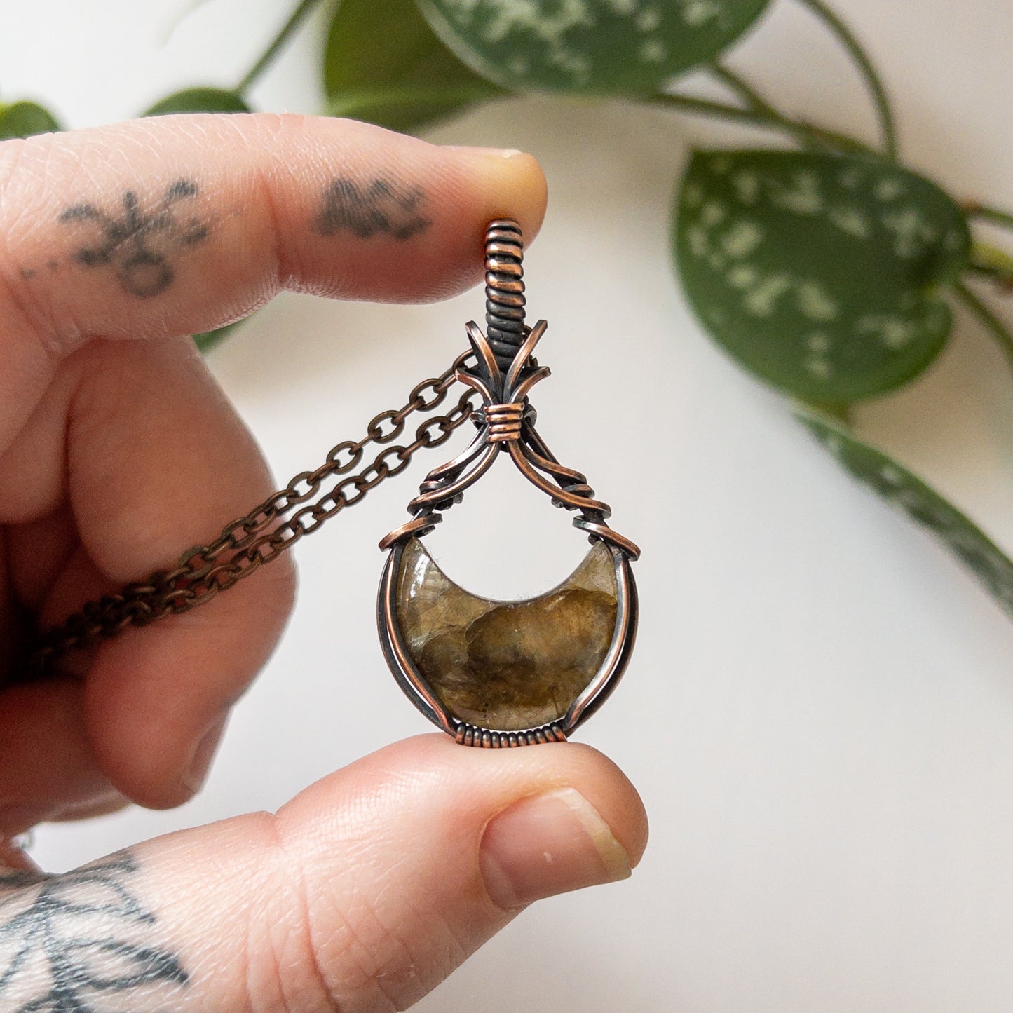 Labradorite Moon & Copper Wrapped Pendant
