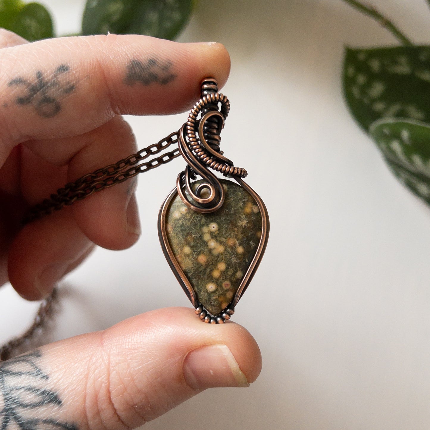 Ocean Jasper & Copper Wrapped Pendant