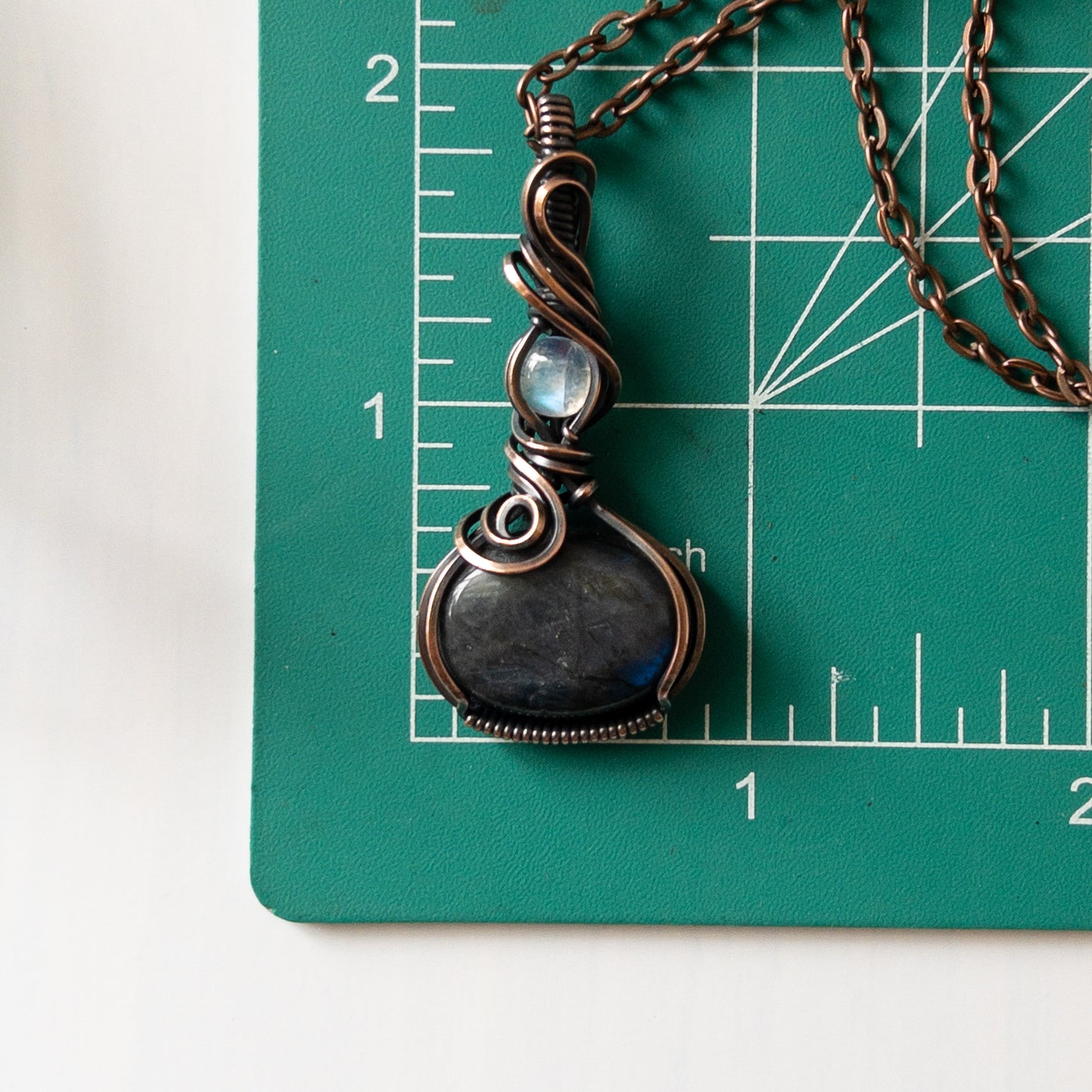 Labradorite With Moonstone & Copper Wrapped Pendant