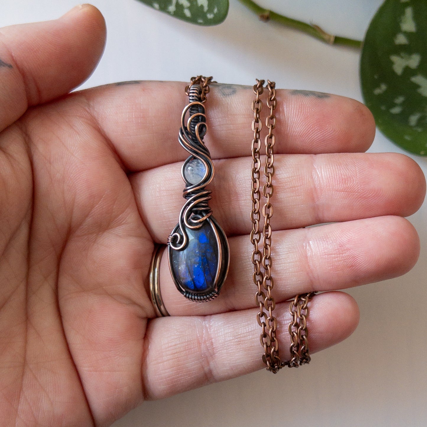Labradorite with Moonstone & Copper Wrapped Pendant