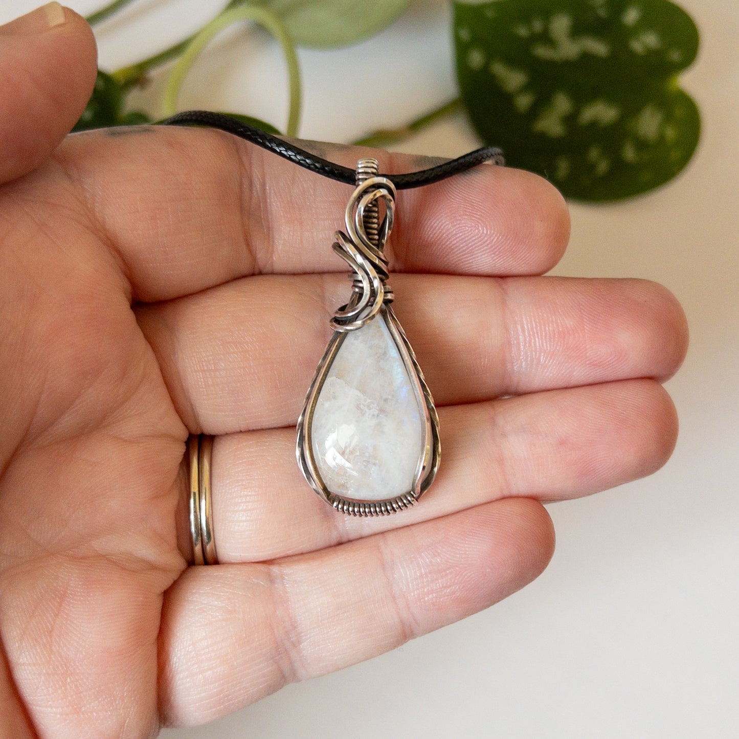 Rainbow Moonstone & Sterling Silver Wrapped Pendant