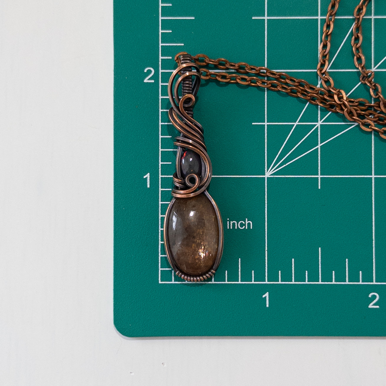 Black Sunstone & Smoked Opal Copper Wrapped Pendant