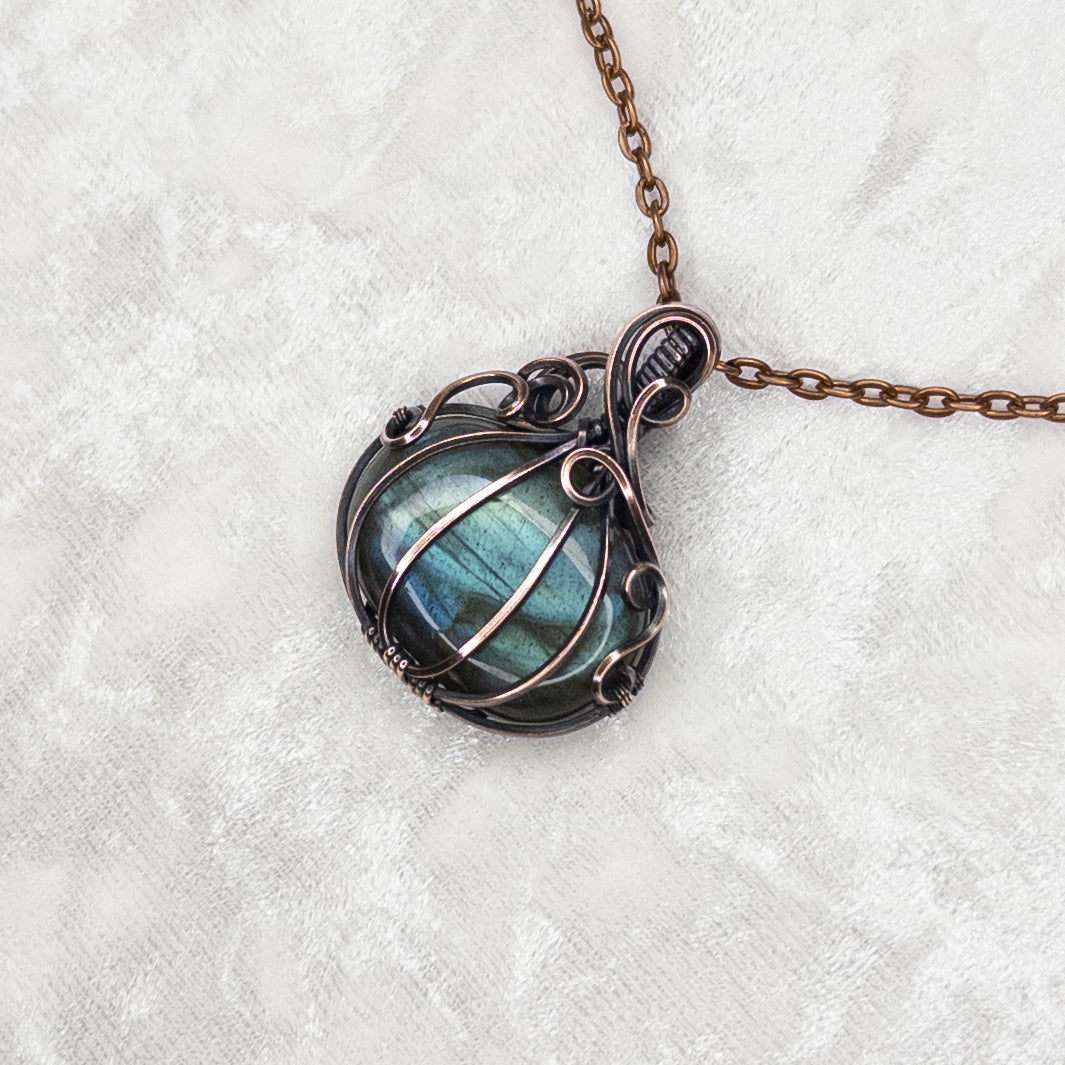 Labradorite Antiqued Copper Pumpkin Pendant